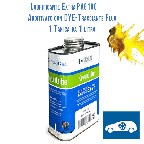 Lubrificante AUTO KryonLube EXTRA 100 PAG additivato con tracciante fluorescente (dye) - tanica in metallo da 1 litro