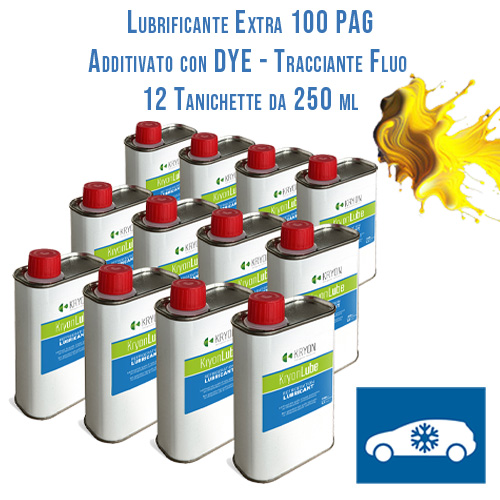 Lubrificante AUTO KryonLube EXTRA 100 PAG - additivato con tracciante fluorescente (dye) -12 taniche in metallo da 250ml