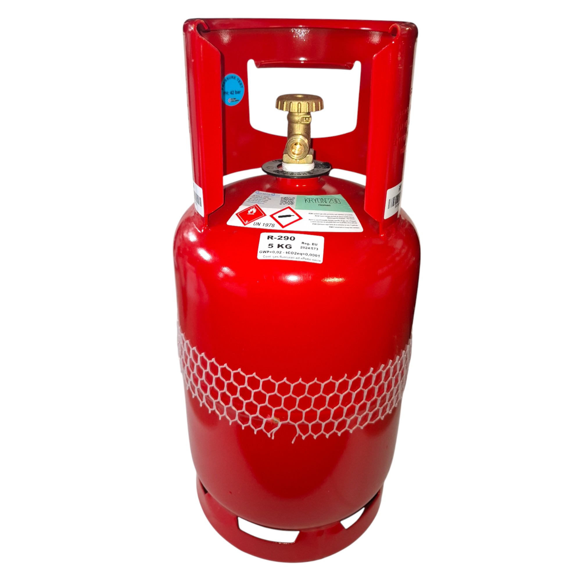 R290 Kryon® 290 - grado refrigerazione 2.5-99,5% in Bombola 13 Lt. - 5 Kg - valvola W 20,0 x 1/14” LH (accisa assolta)