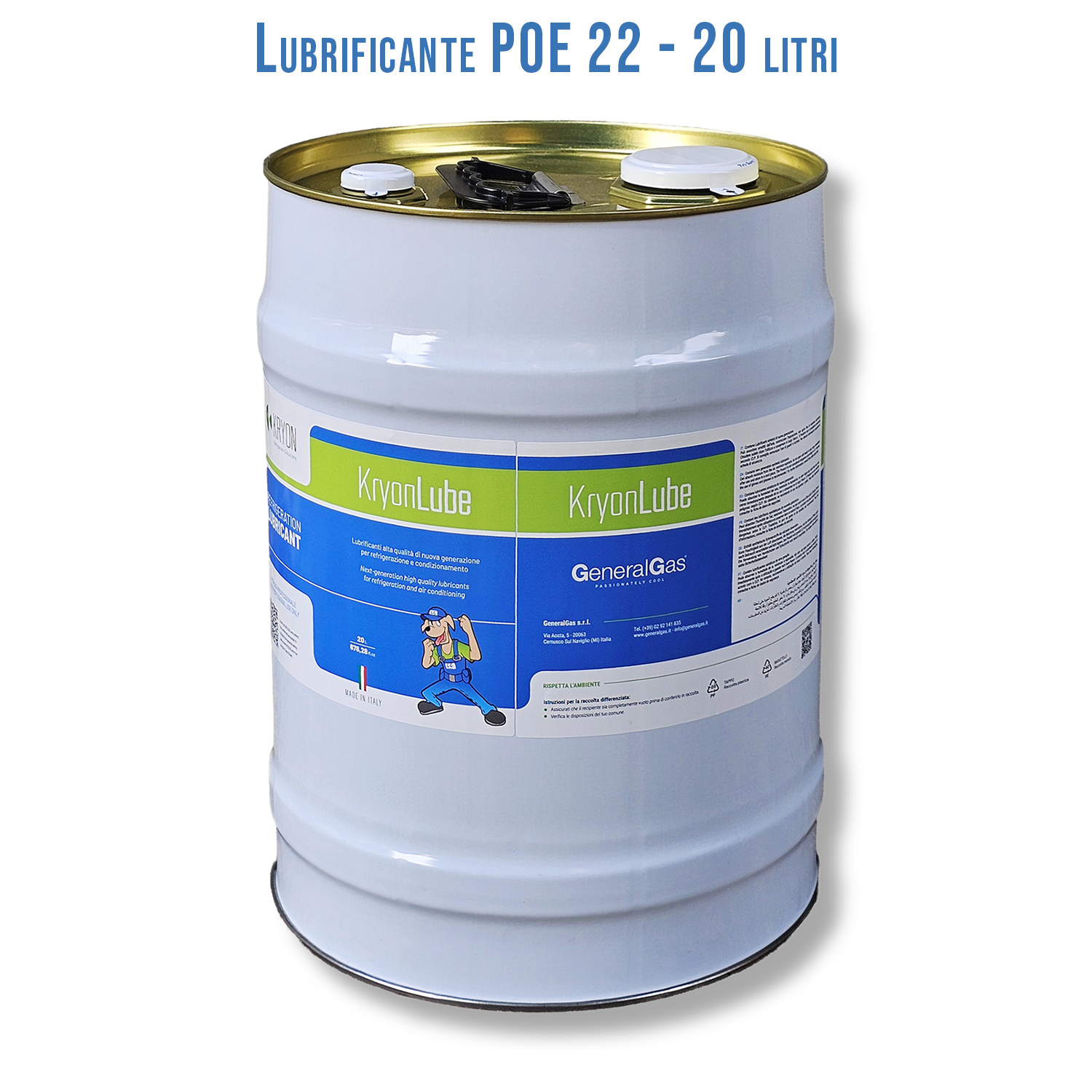 Olio Lubrificante HVACR KryonLube POE 22 -  polyol estere - Tanica in metallo da 20 lt.