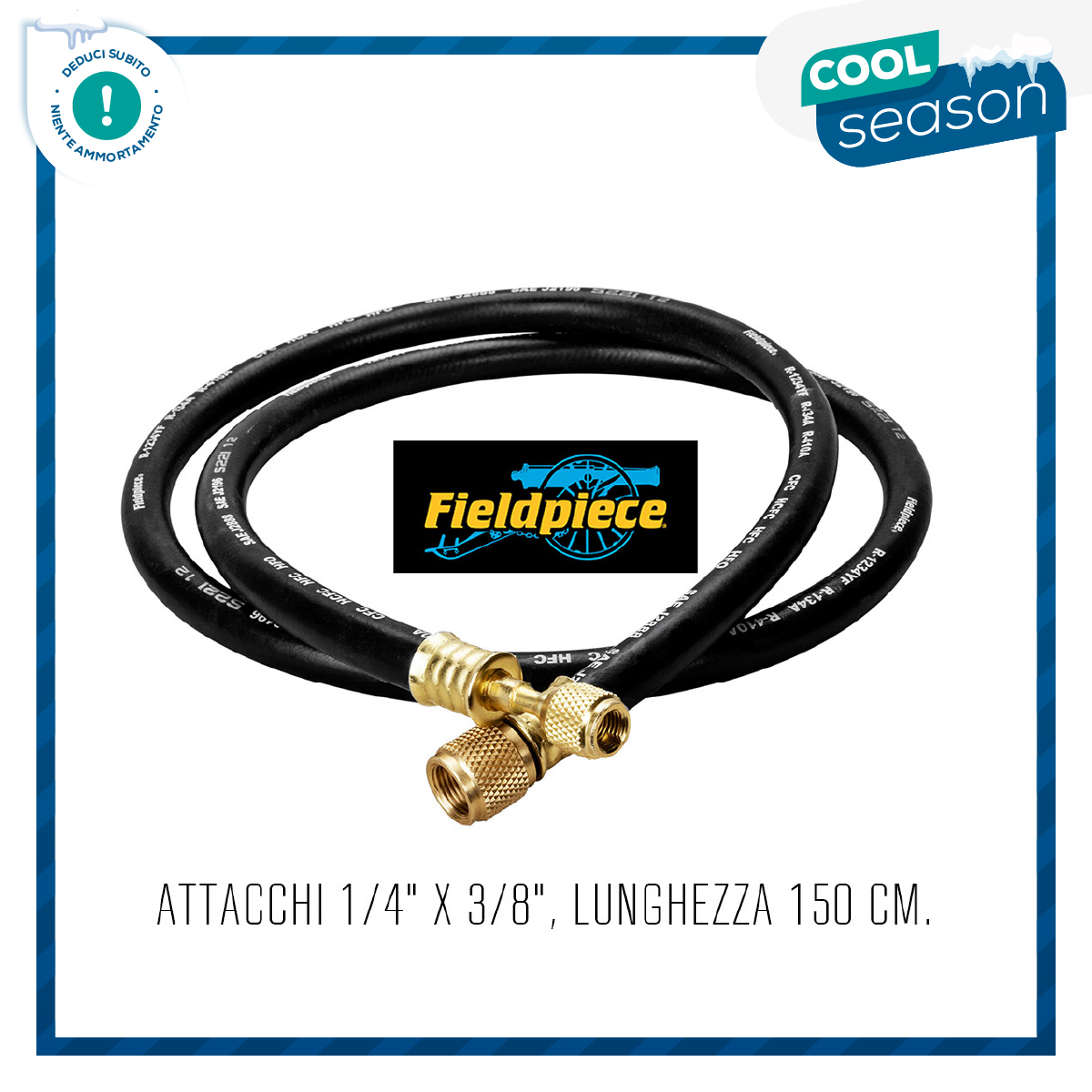 Fieldpiece hose specifically designed for high vacuum, quadruple layer, triple crimping on connections, color black, connections 1/4 x 3/8, length 150 cm. - Fieldpiece HV1S
