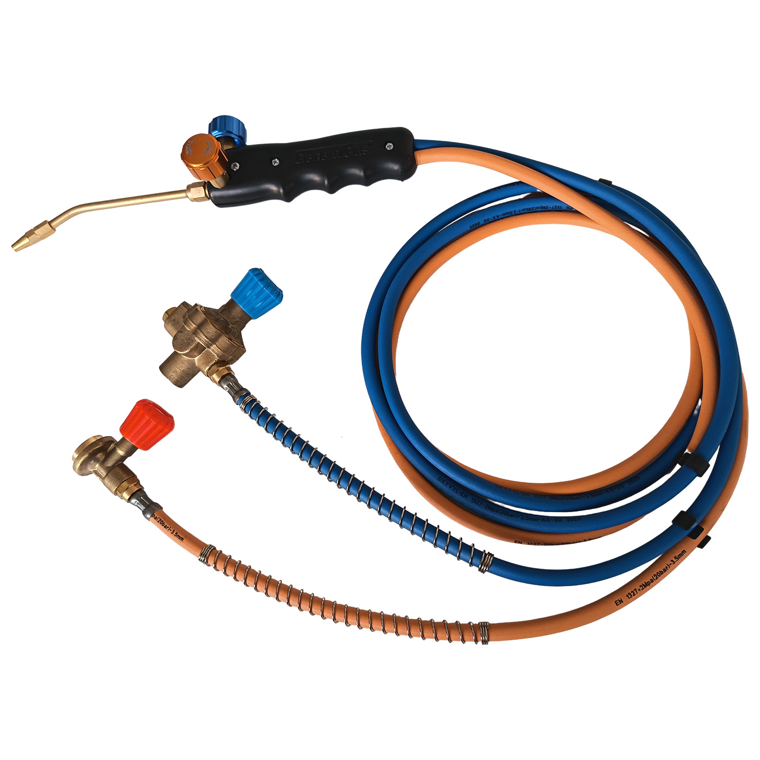 Brazing torch, complete with pressure reducers without pressure gauge, 2 m twin hose, lance and 160 tip for MINIFLAME kit