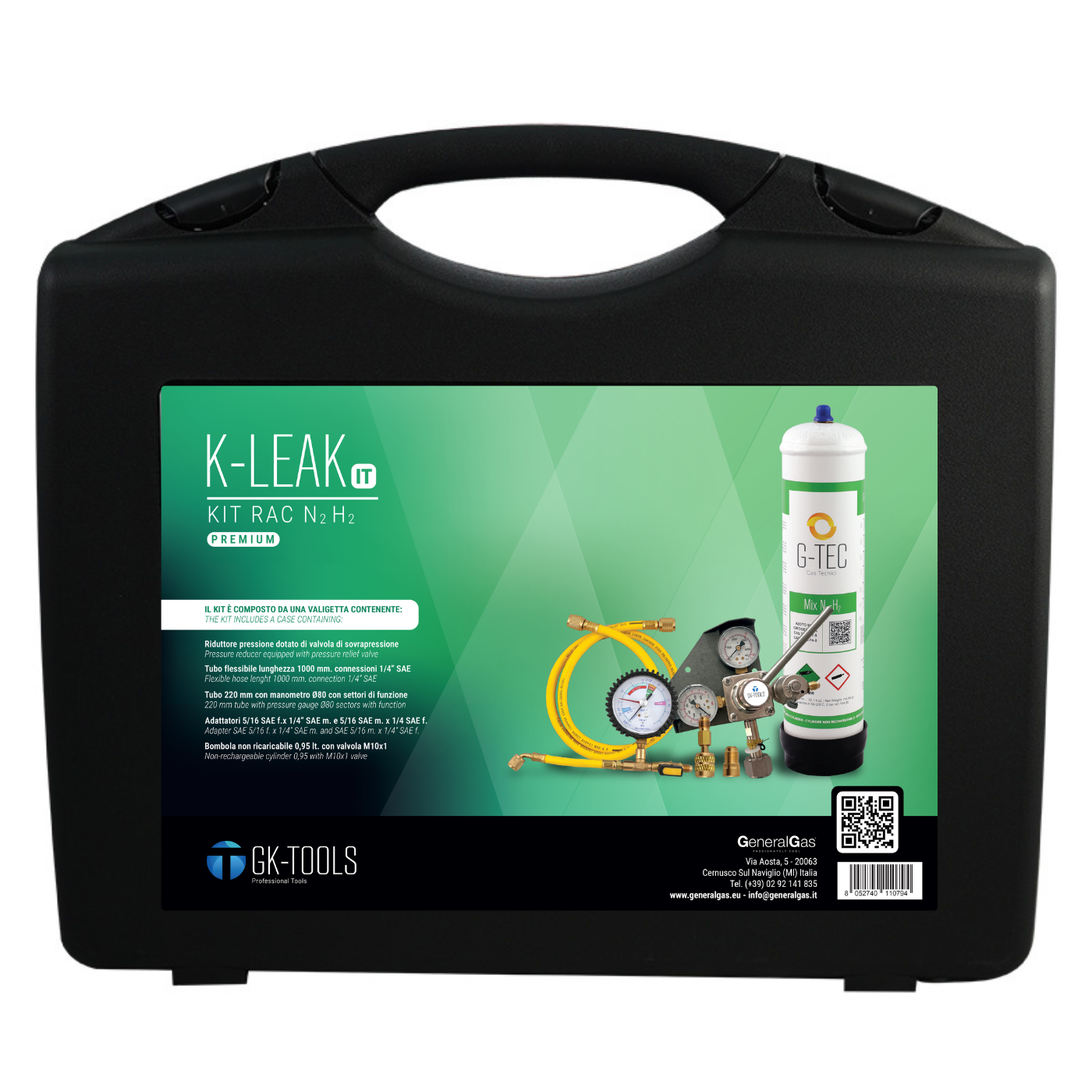 K-Leak Tester N2H2 PREMIUM Italy - Kit cercafughe azoto/idrogeno per impianti Refrigerazione & A/C