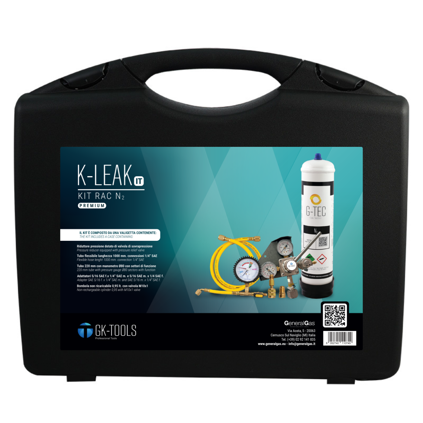 K-Leak Tester N2 PREMIUM Italy - Kit cercafughe azoto per impianti Refrigerazione & A/C