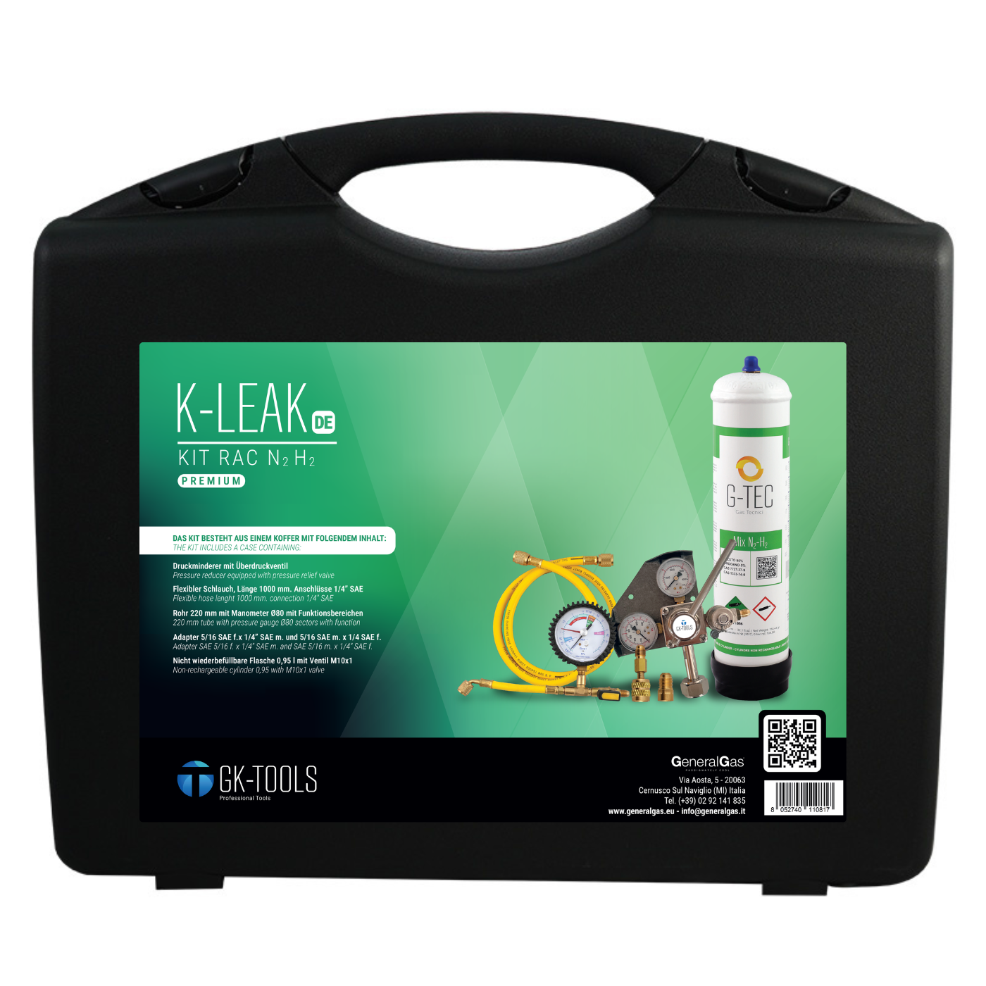 K-Leak Tester N2H2 PREMIUM Germany - Kit cercafughe azoto/idrogeno per impianti Refrigerazione & A/C