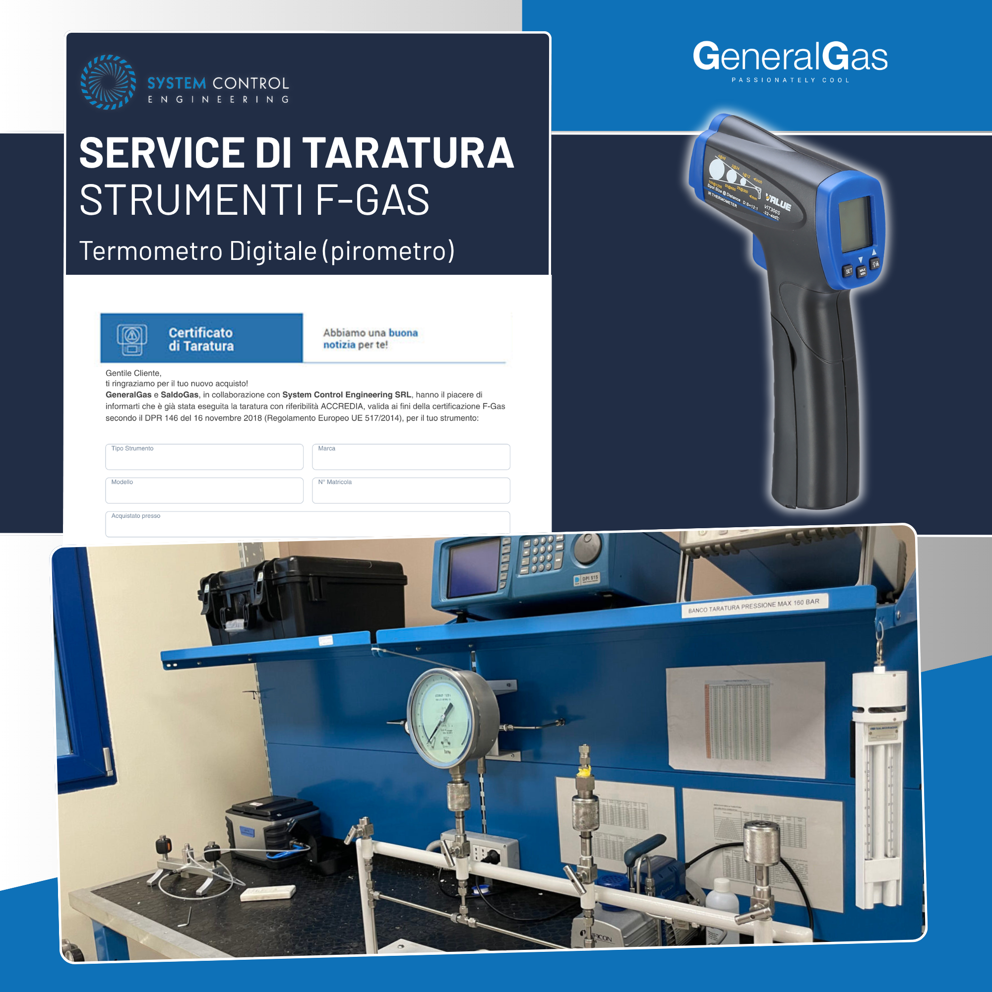 Calibration Report Ref. ACCREDIA or equivalent EA - Digital Thermometer (pyrometer), compliant with EU F-Gas Regulation n° 517/2014