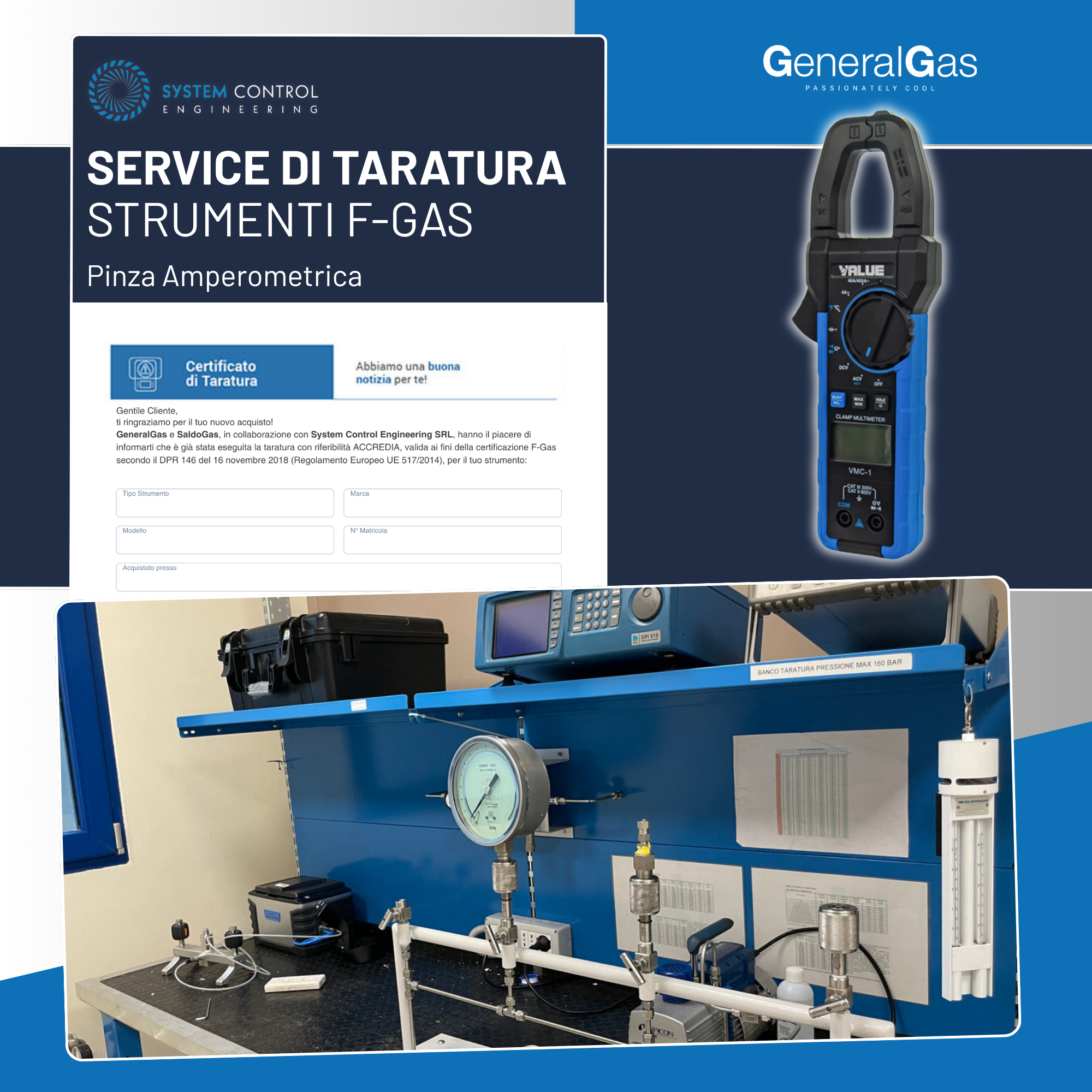 Calibration Report Ref. ACCREDIA or equivalent EA - Amperometric Clamp, compliant with EU F-Gas Reg. n° 517/2014
