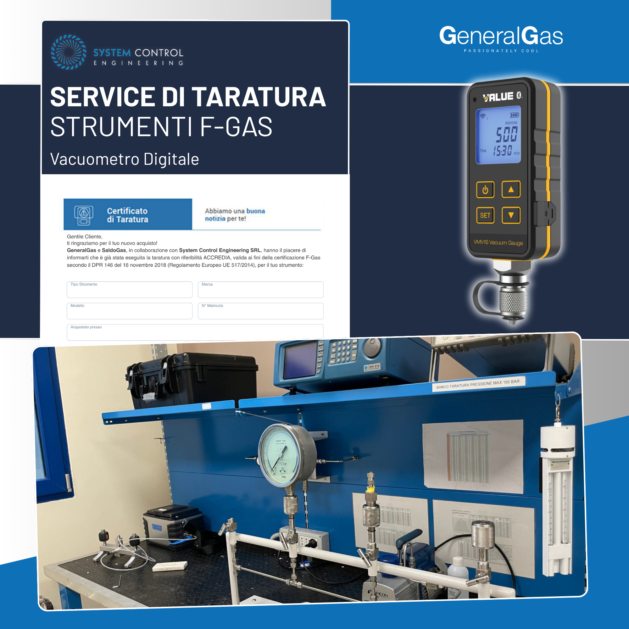 Calibration Report Ref. ACCREDIA or equivalent EA - Digital vacuum meter, compliant with EU F-Gas Regulation n° 517/2014