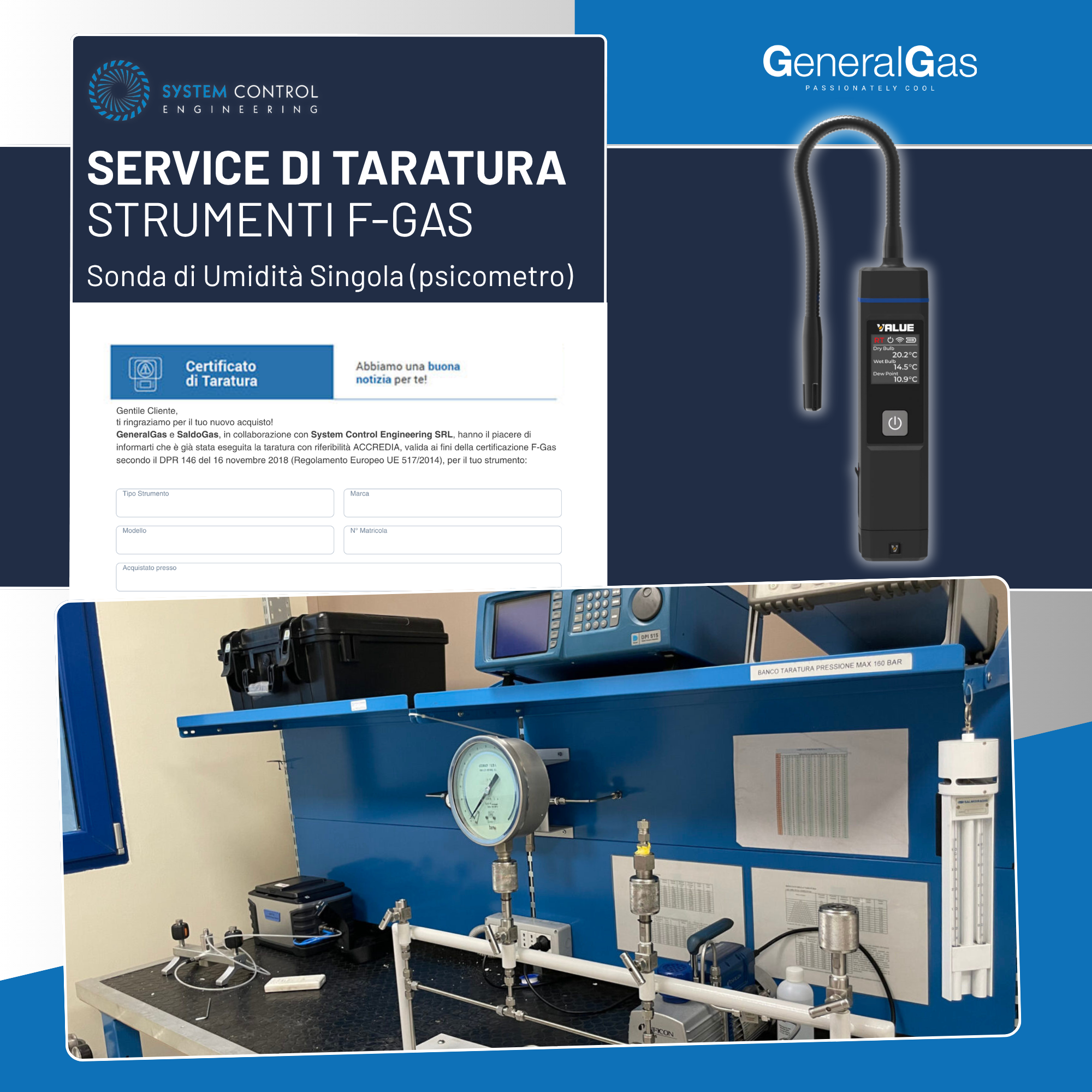 Calibration Report Ref. ACCREDIA or equivalent EA - Single humidity probe (psychometer), compliant with EU F-Gas Reg. n° 517/2014