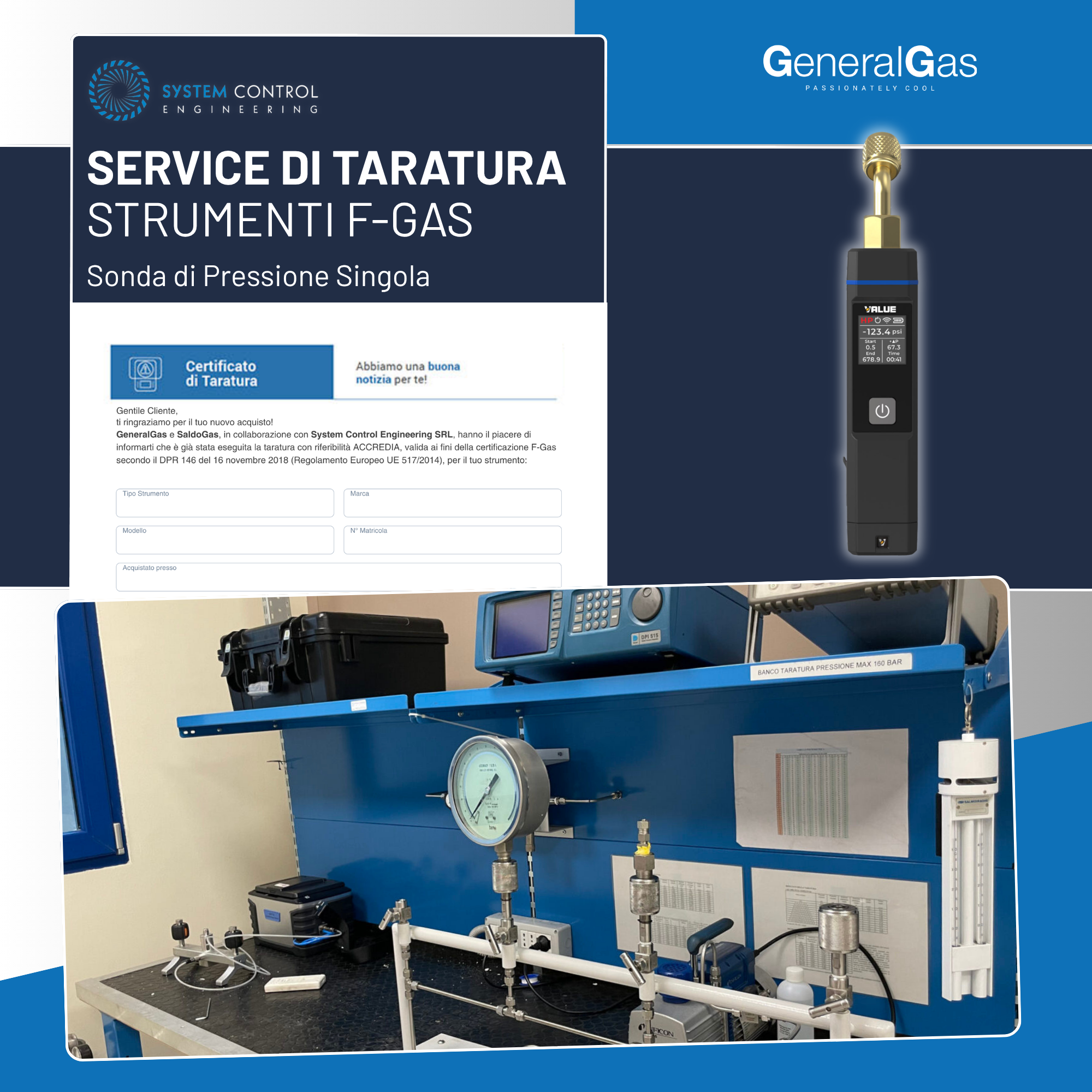 Calibration Report Ref. ACCREDIA or equivalent EA - Single Pressure Probe, compliant with EU F-Gas Reg. n° 517/2014