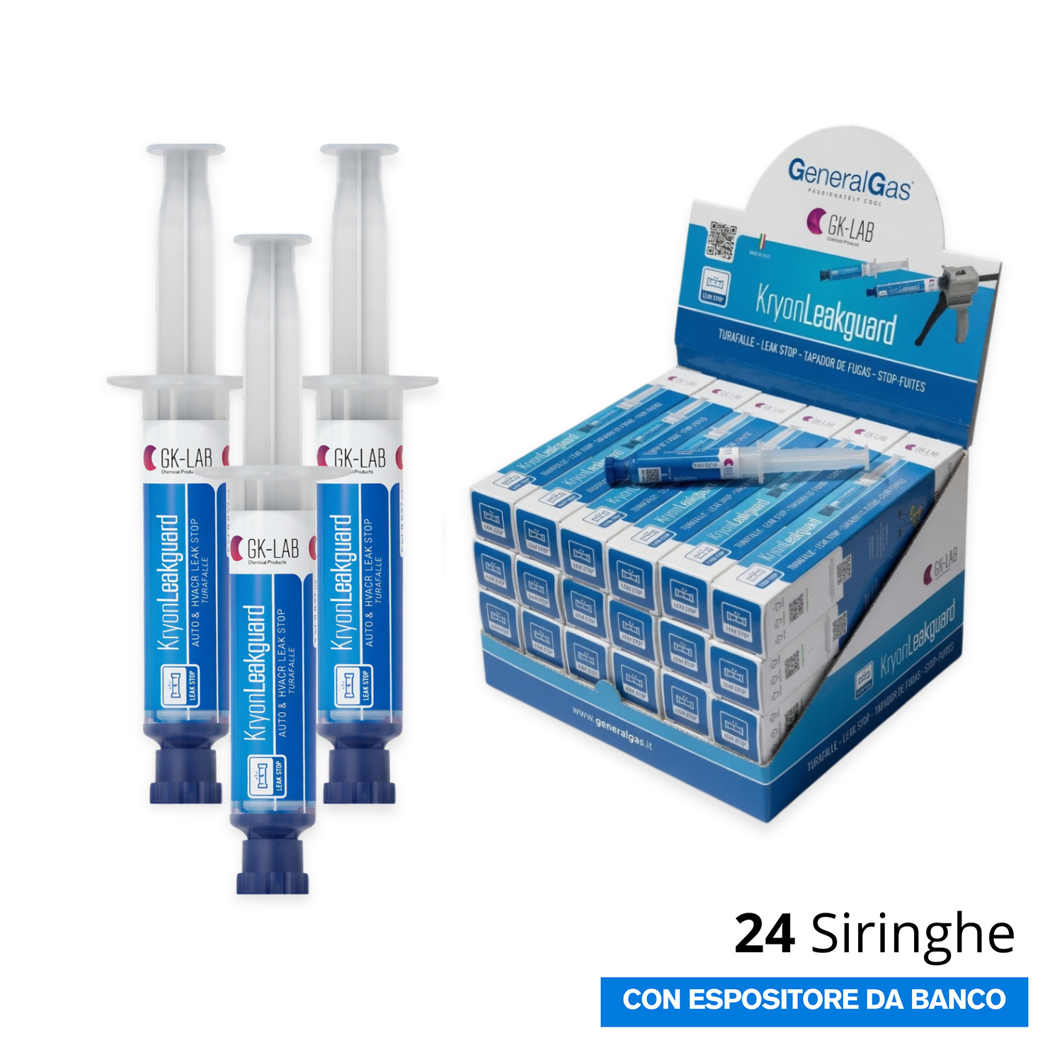 GK-Lab KryonLeakGuard Turafalle per Riparazione Microperdite nei Sistemi HAVCR e AUTO - 24 Siringhe da 8 ml.