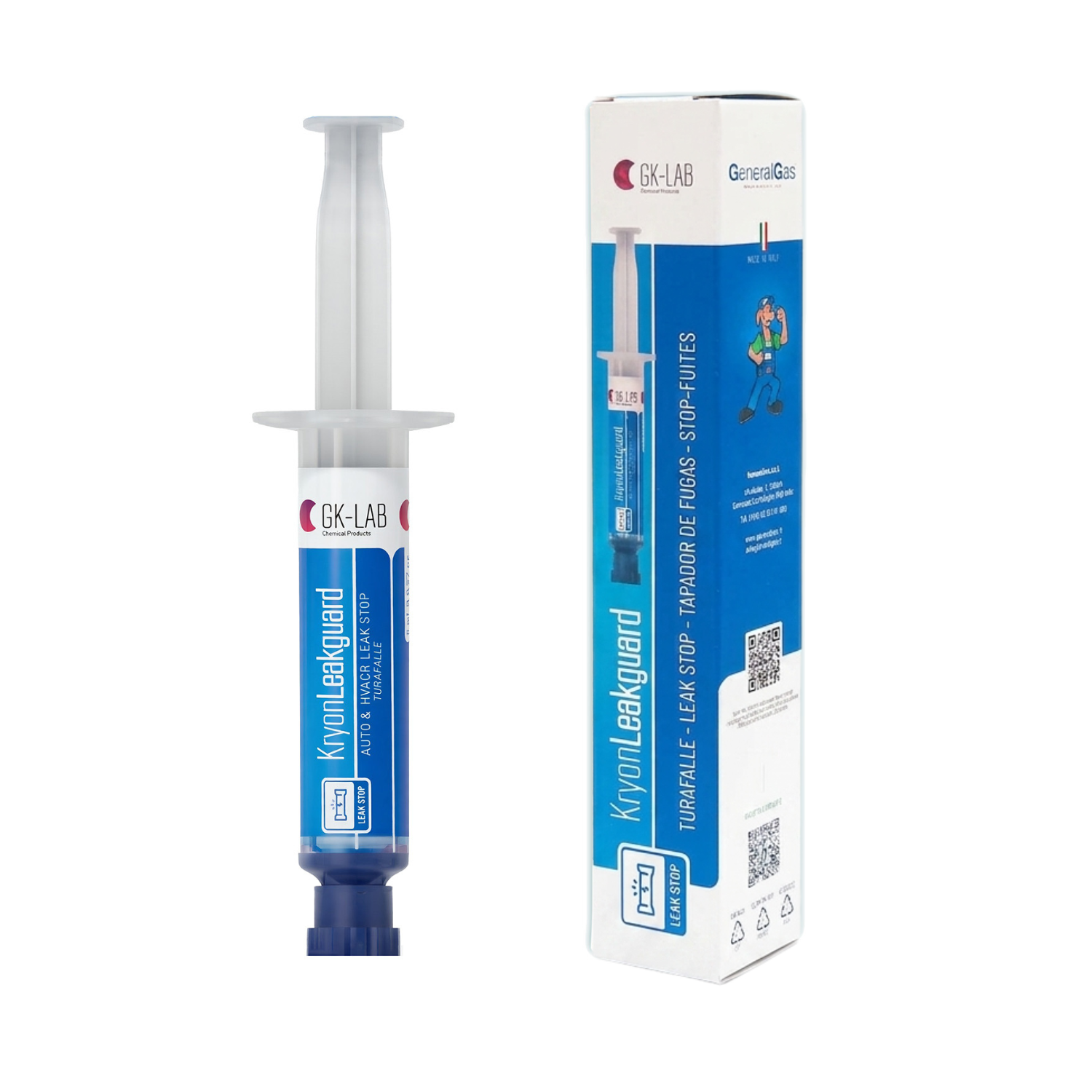 GK-Lab KryonLeakGuard Turafalle per Riparazione Microperdite nei Sistemi HAVCR e AUTO - Siringa da 8 ml.