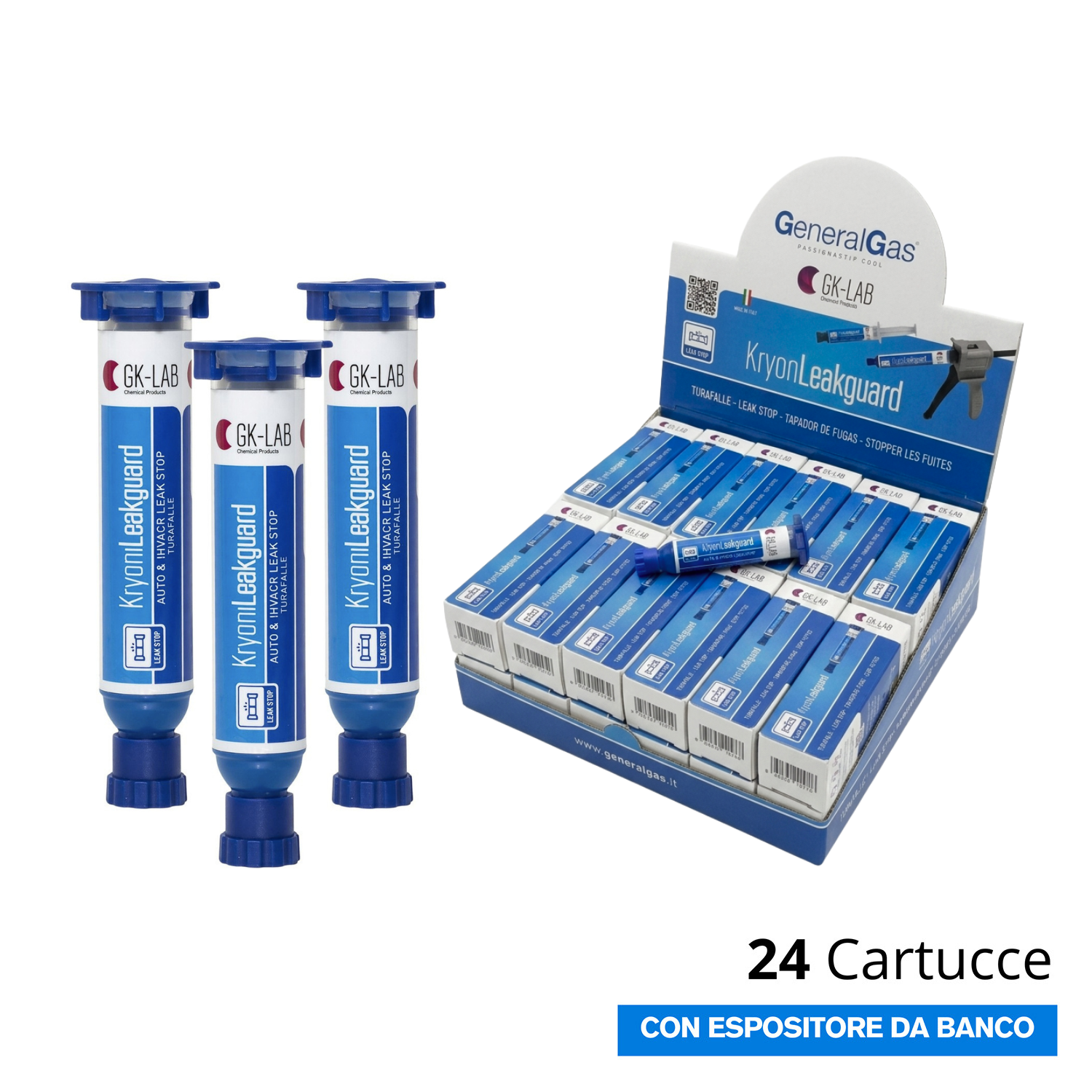 GK-Lab KryonLeakGuard Turafalle per Riparazione Microperdite nei Sistemi HAVCR e AUTO - 24 Cartucce da 8 ml.