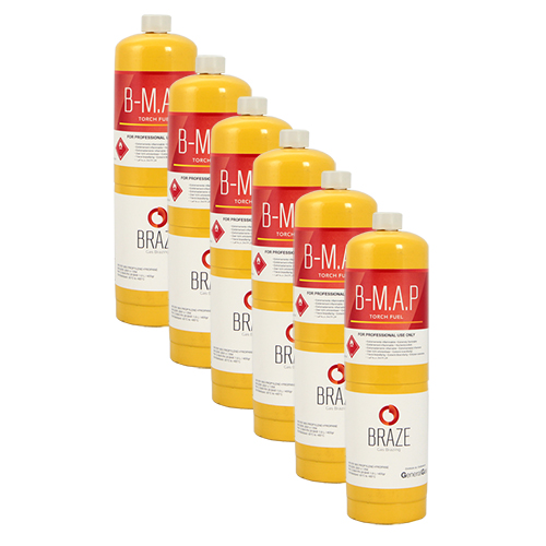 Cylinder B-MAP 1 lt. / 420 grams - blend of special gases with high calorific value, suitable for brazing and braze welding operations - pack of 6 cans