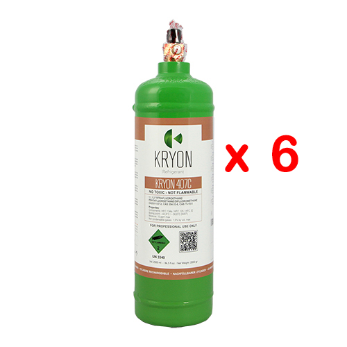 R407C confezione 6 Bombole KryoSmart - 2,5Lt / 2Kg - 48 Bar - acciaio al carbonio - valvola ¼ SAE RH