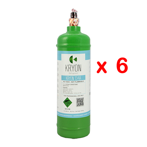 6 x R134a confezione n° 6 Bombole KryoSmart R134A - 2,5Lt / 2Kg - 48 Bar - acciaio al carbonio - valvola ¼ SAE RH