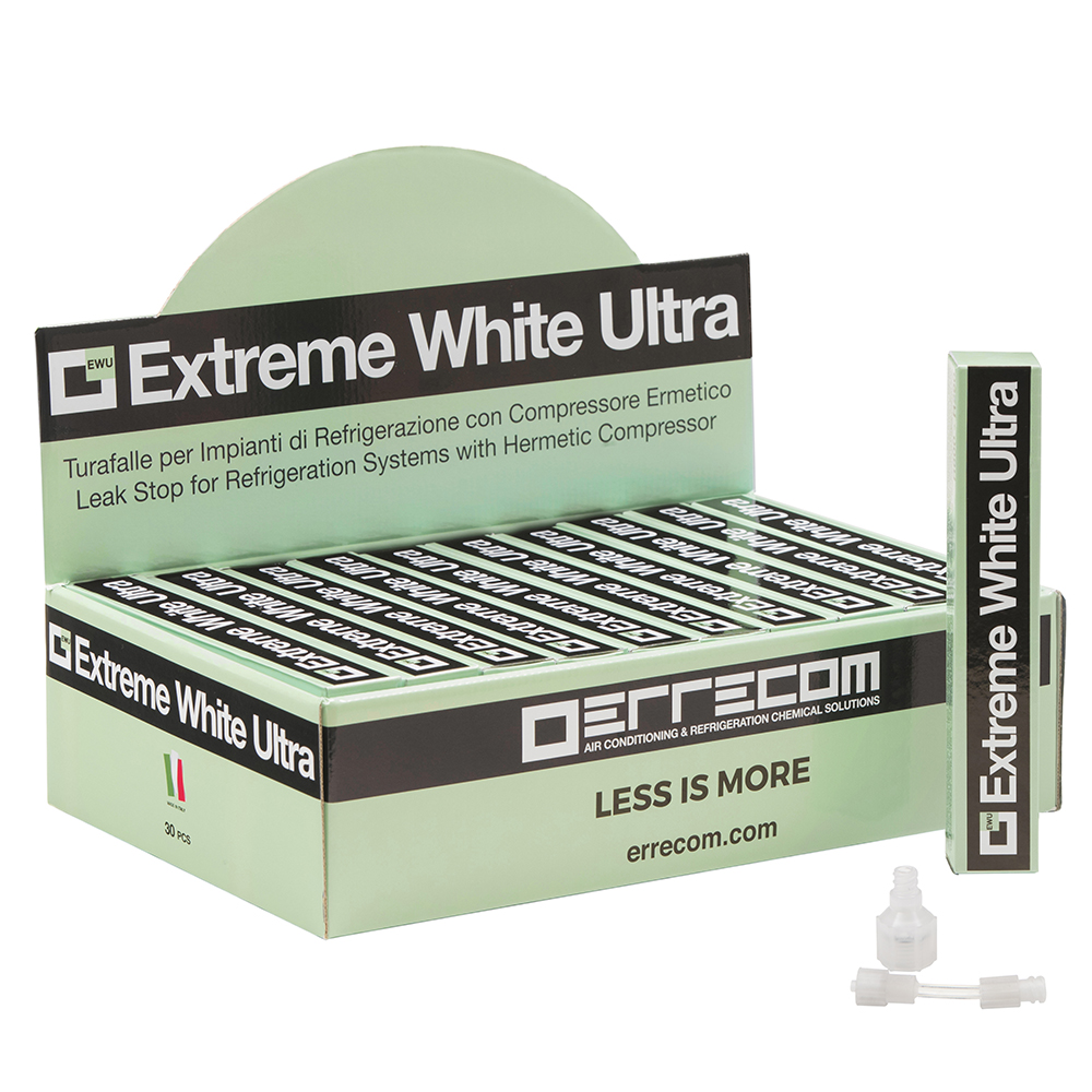 30 x Turafalle per Impianti di Refrigerazione con R290 e R600a, incluso adattatore 1/4 SAE + flessibile - EXTREME WHITE ULTRA - 6 ml - Confezione n° 30 pz.