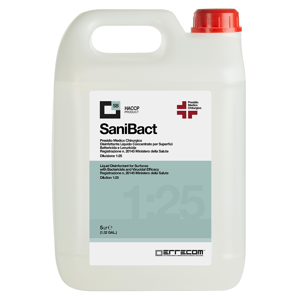 2 x SANIBACT Liquid Disinfectant for Surfaces with Bactericide and Virucidal Efficacy (biocide) - Tank 5 lt - Package # 2 pcs.