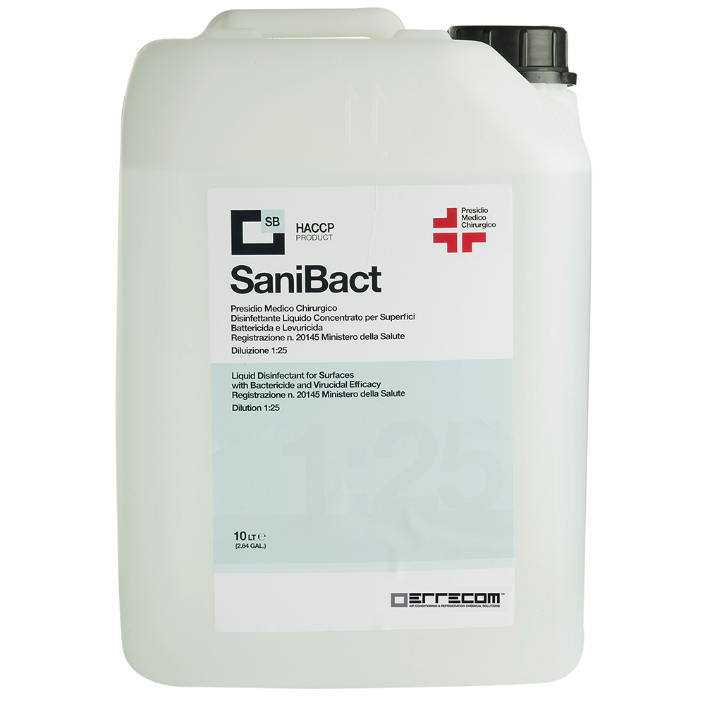 SANIBACT Disinfettante liquido per Superfici, Battericida, Levuricida e Virucida (Presidio Medico Chirurgico) - Tanica 10 lt - Confezione n° 1 pz.