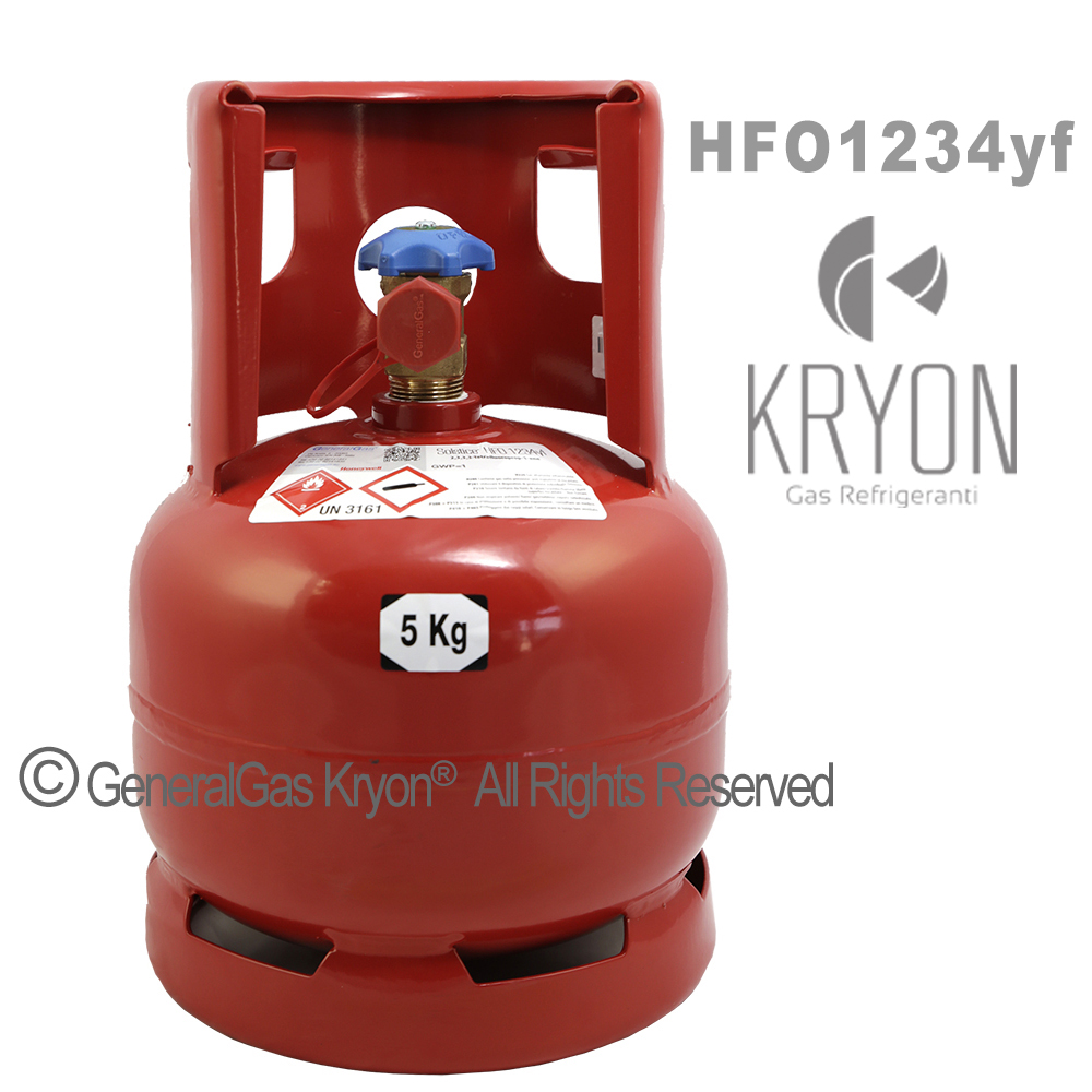 1234yf Kryon® HFO yf in Bombola a Rendere 6 Lt / 5 Kg - 42 Bar T-PED - valvola 21,8 x 1/14 sinistro (adattatore con uscita attacco rapido alta pressione HP J2888 non incluso) - Foto 1 