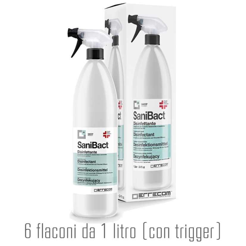 6 x SANIBACT Liquid Disinfectant for Surfaces with Bactericide and Virucidal Efficacy (biocide) - Bottle 1 lt - Package # 6 pcs.