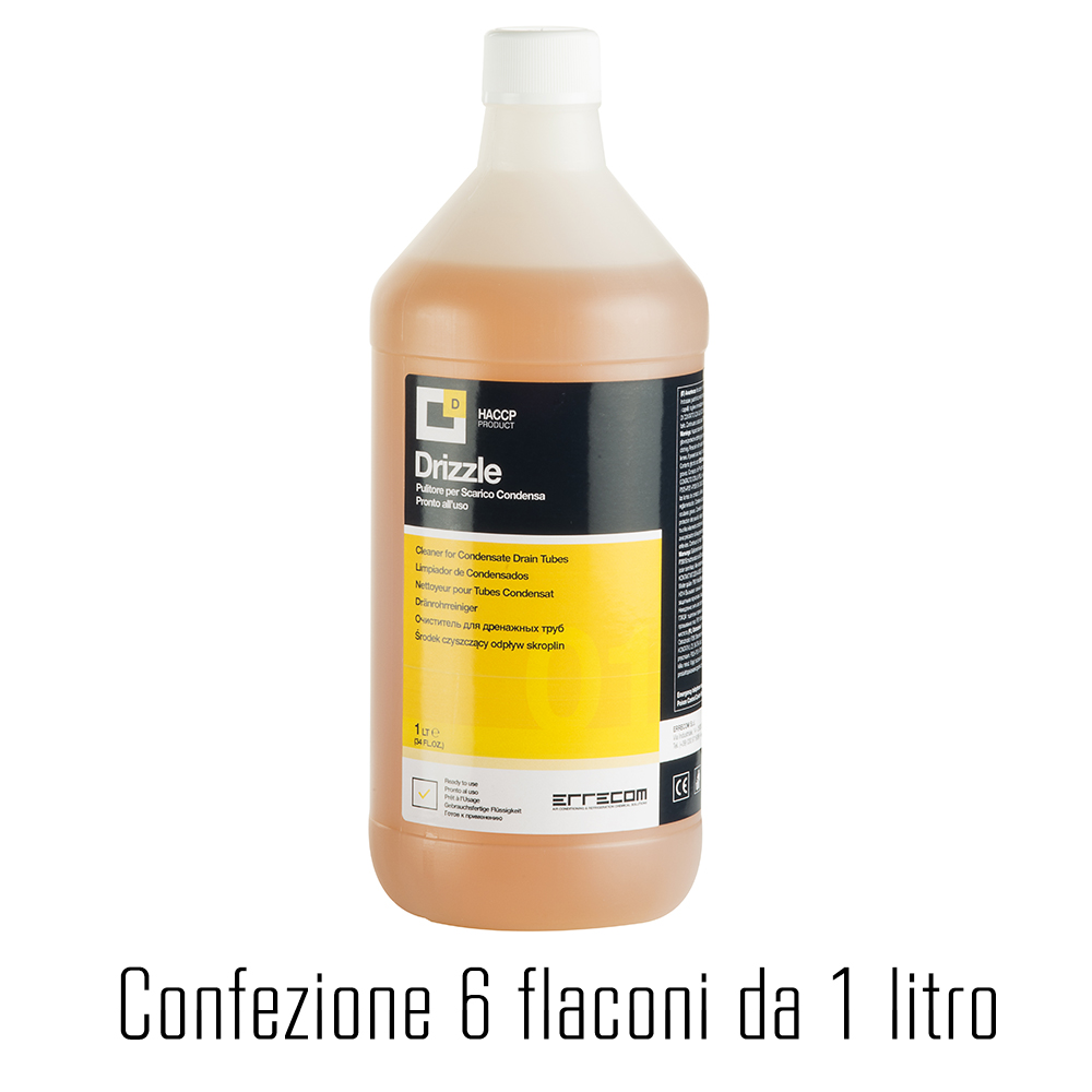 Pulitore per scarico condensa Split & Fan-Coil Pronto all'Uso - DRIZZLE - Flacone da 1 litro - Confezione n° 6 pz.