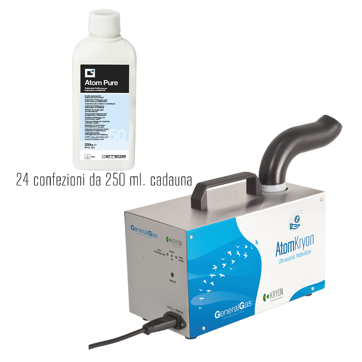 AtomKryon  Nebulizzatore Ultrasonico Professionale per Igienizzazione Ambienti, completo di n° 24 ricariche 250 ml di disinfettante ATOM LIQUID - Confezione n° 1 pz. - Foto 1 