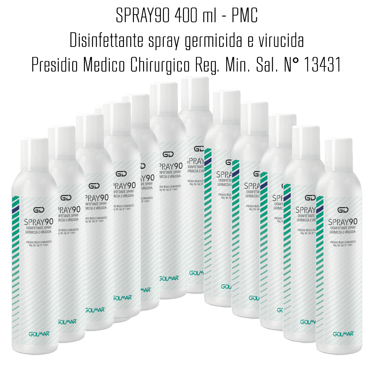 GOLMAR GD90 Spray 400 ml - PMC disinfettante professionale ad ampio spettro (virucida incluso famiglia Coronavirus, battericida e levuricida) - confezione da 12 Pz.