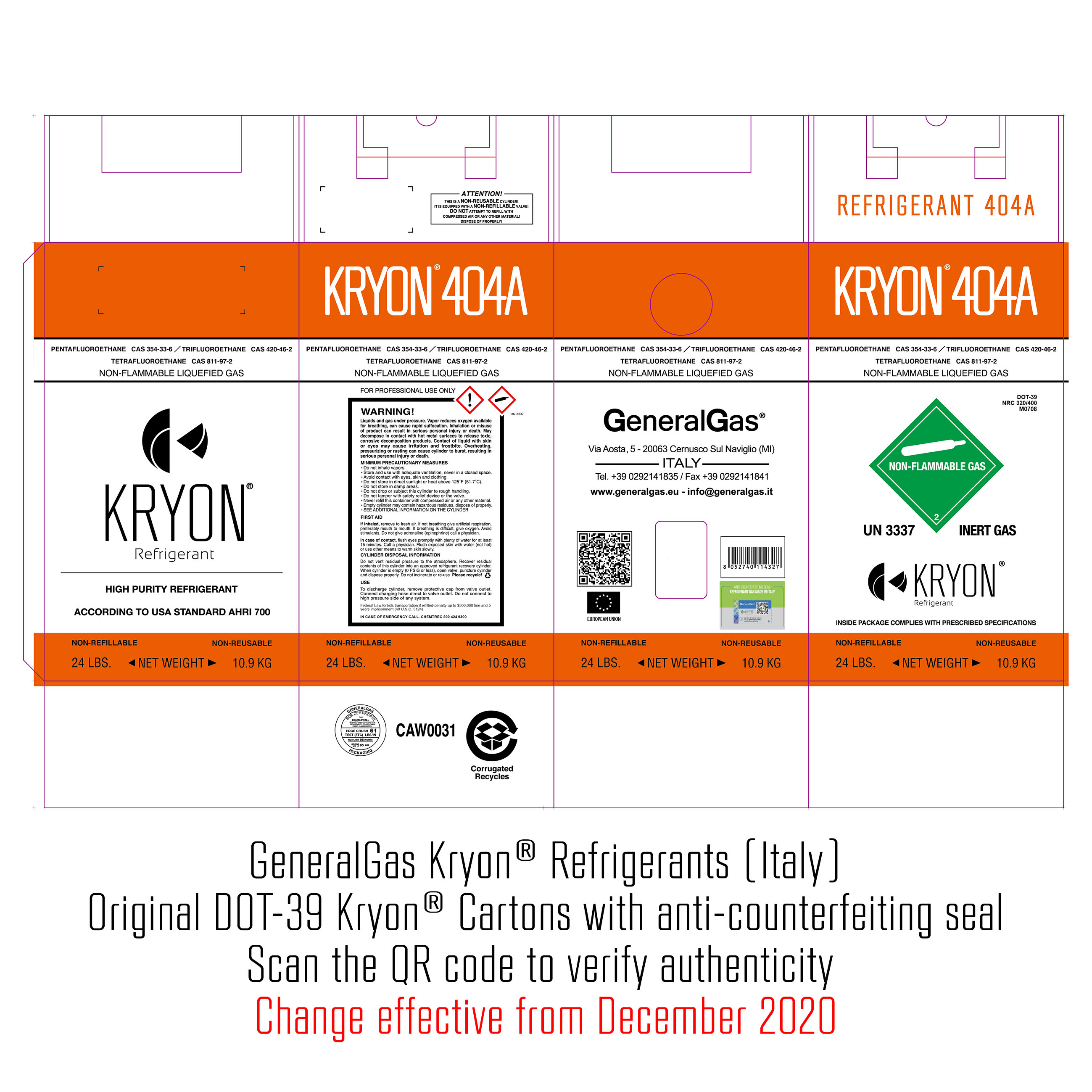 R404A Kryon® 404A in Bombola DOT39 non ricaricabile 13,77 Lt / 27 Bar - 10,9 Kg  - Foto 3