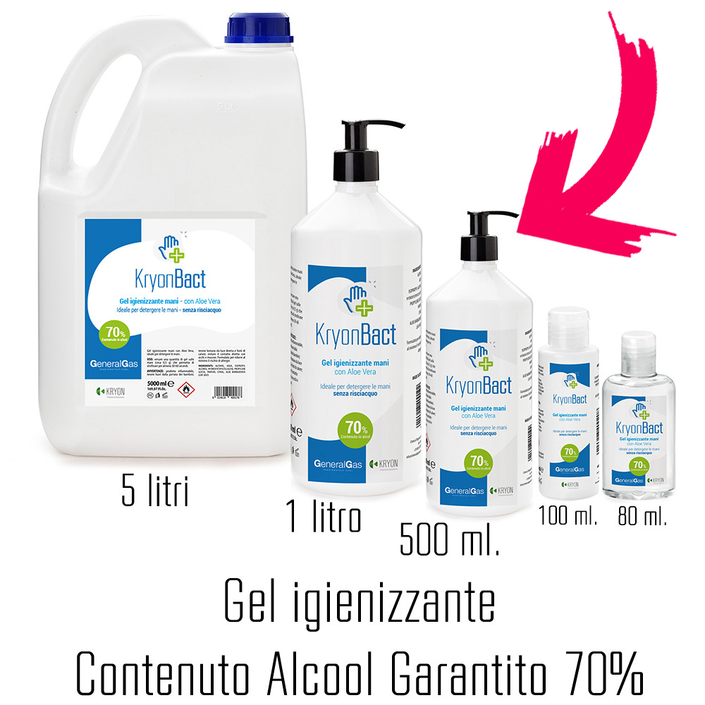 KryonBact 70 - gel igienizzante alcool 70% - 500 ml  - confezione 12 pezzi con dosatore