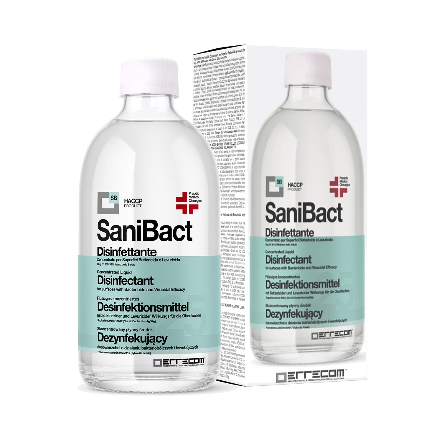 Liquid Disinfectant for Surfaces with Bactericide and Virucidal Efficacy (biocide) - SANIBACT - Container 500 ml.
