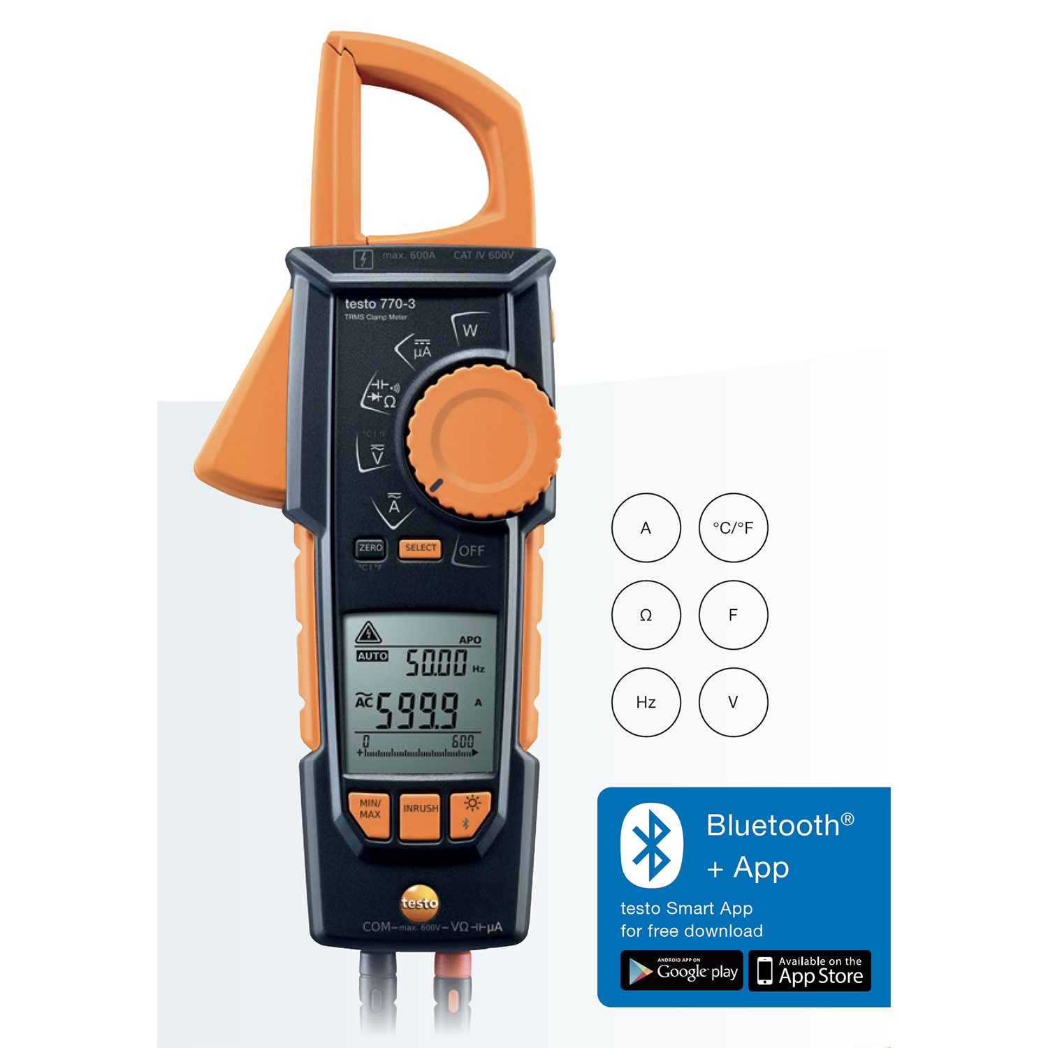 Testo 770-3 Pinza Amperometrica Professionale Bluetooth (compatibile con Testo Smart Probes)