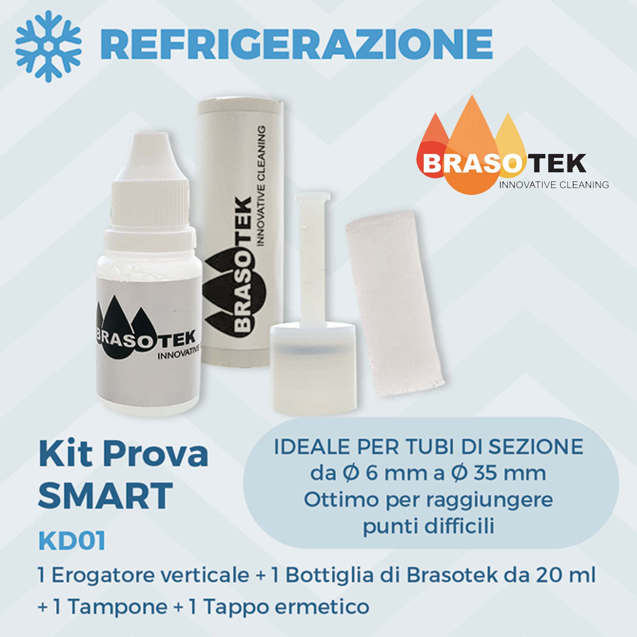 Brasotek - Kit Smart codice KD01 - Composto da 1 flacone da 20 ml, erogatore verticale, tampone, tappo ermetico - adatto per tubi diametro da 6 a 35 mm. - Foto 1 