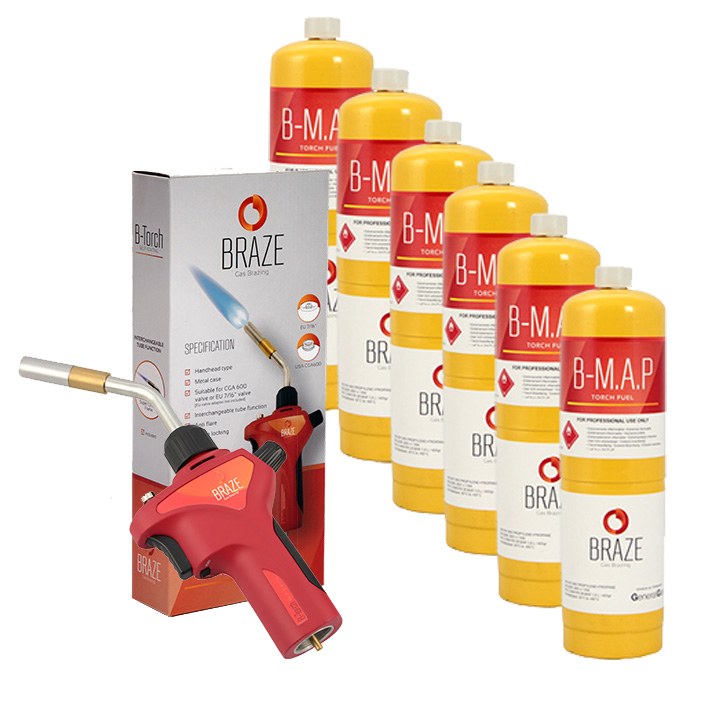  B-TORCH Professional Torch Brazing & Soldering + n° 6 B-MAP cylinders 0,42 kg each