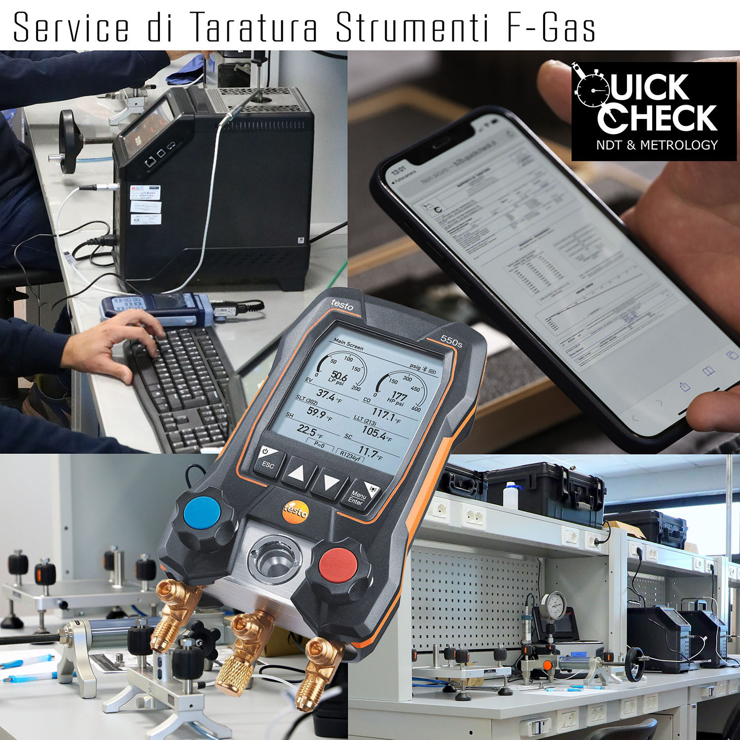 Rapporto di Taratura Rif.tà ACCREDIA o EA equivalente - Gruppo Manometrico Digitale senza vacuometro (solo pressione e sonde temperatura), conforme Reg. EU F-Gas n° 517/2014