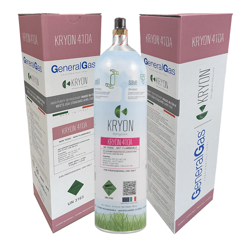 12 x R410A Confezione 12 Bombole KryoSmart Alu - 1,1 Lt / 0,8 kg - 48 Bar - alluminio - valvola 5/16 SAE RH