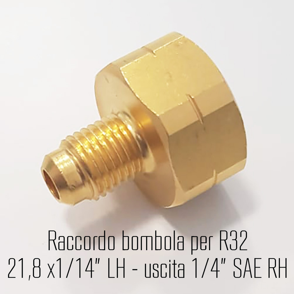 R32 and other flammable refrigerants - valve adapter inlet female W 21,8-1/14 LH - outlet 1/4 SAE male RH