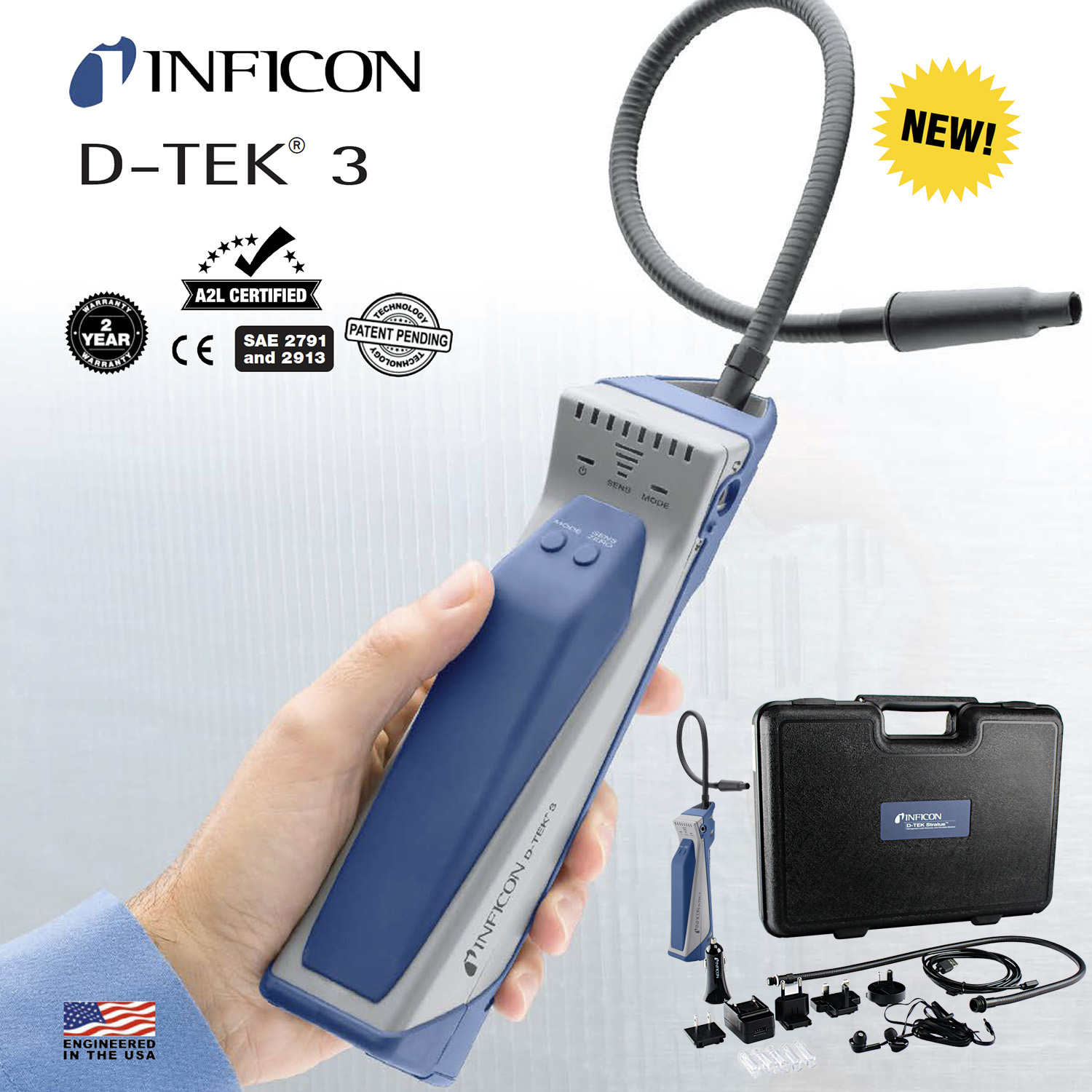 INFICON D-TEK® 3 Refrigerant Leak Detector - Calibration Report included