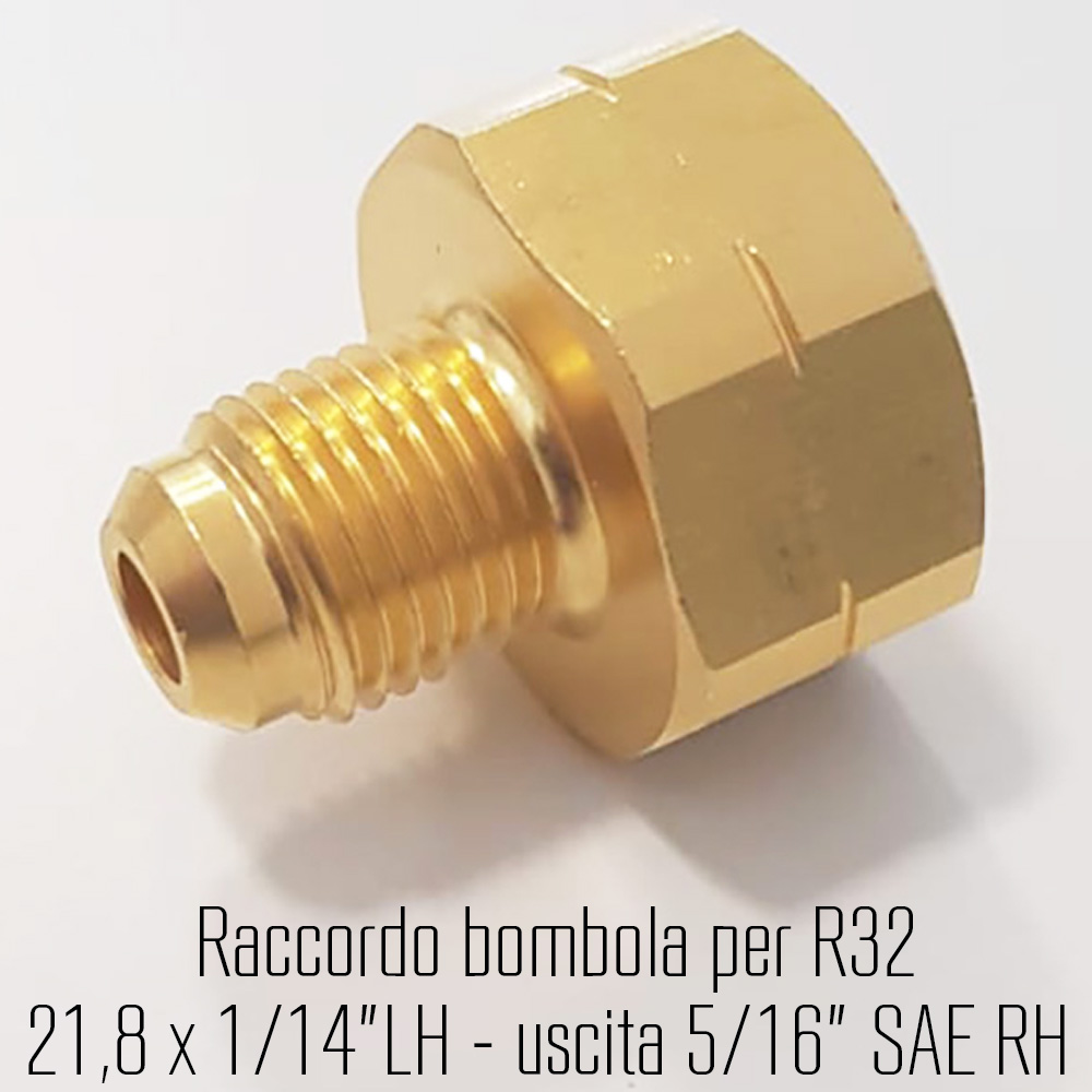 R32 - adattatore per valvola femmina W 21,8 - 1/14 LH (sinistro), uscita maschio 5/16 SAE RH (destro)