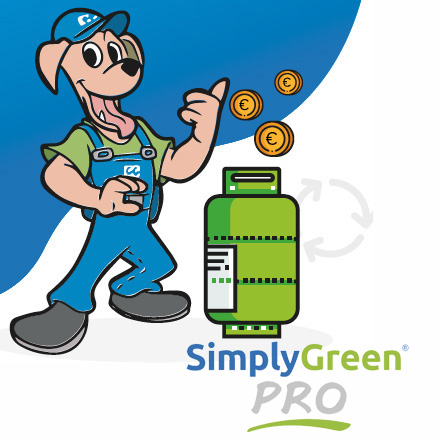 SimplyGreen®  Pro - n° 3 bombole 40 litri - abbonamento annuale per Smaltimento e Rigenerazione Rifiuti F-Gas