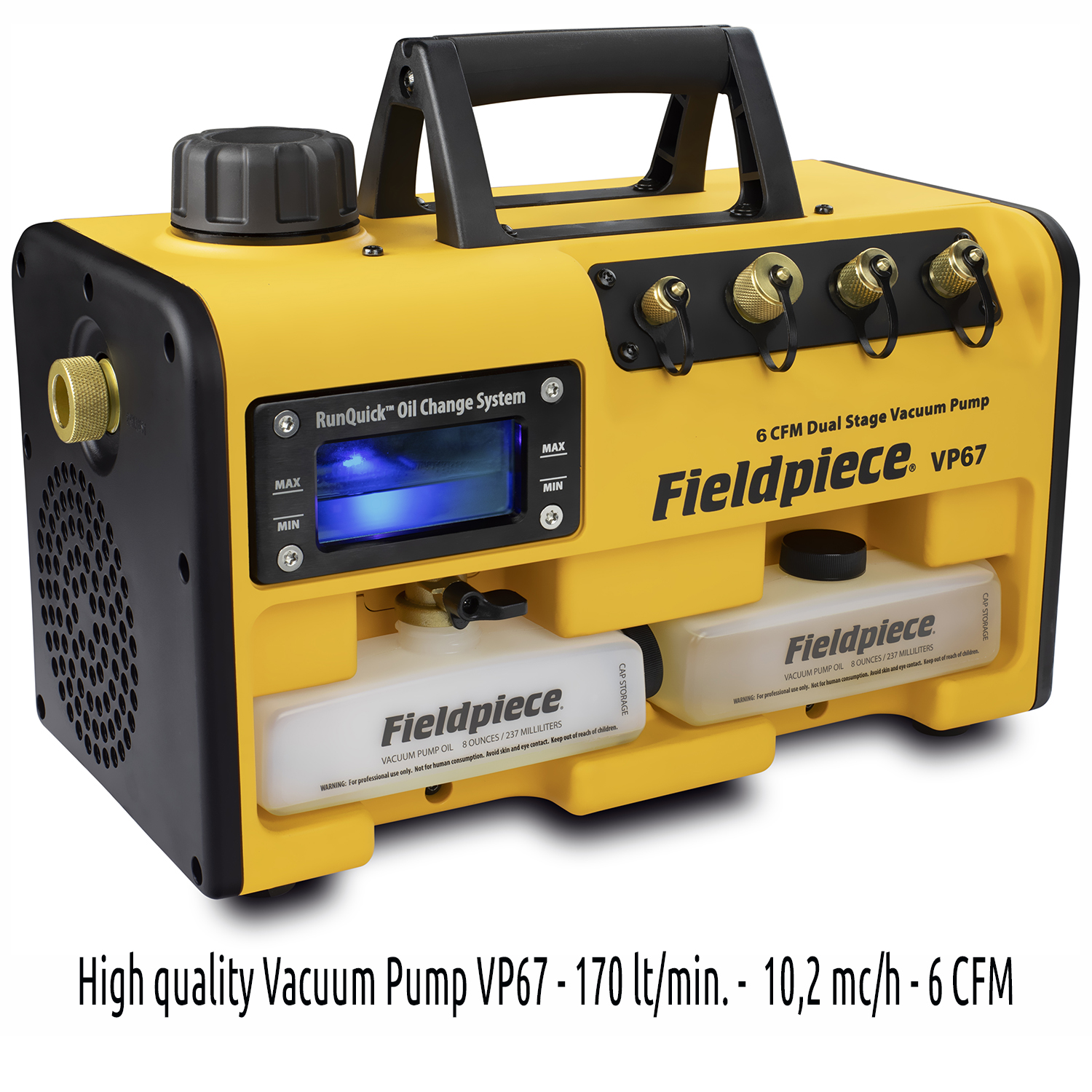 Fieldpiece USA - VP67 INT - high quality vacuum pump, high performances - 170 liters/minute (10,2 cum/hour) - vacuum degree 2 x10(-2) mbar - 0,02 mbar/2 Pa/15 micron