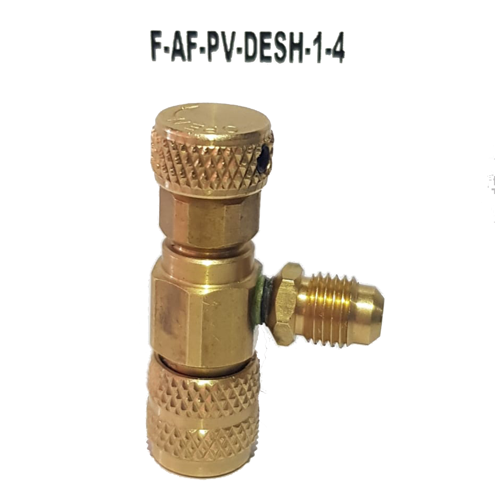 Retention control valve (shut-off) with depressor, for Schrader needle valves - 1/4 SAE female inlet and 1/4 SAE male side outlet - made in USA