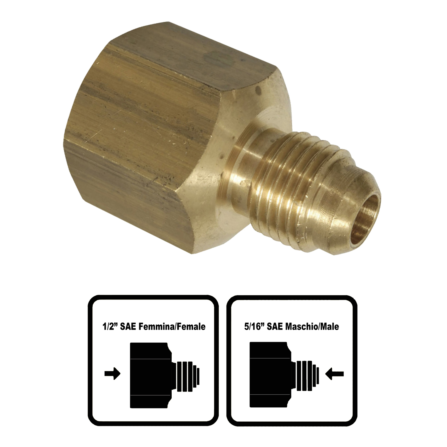 Adattatore per pompa vuoto Fieldpiece - riduzione da 1/2 SAE femmina a 5/16 SAE maschio