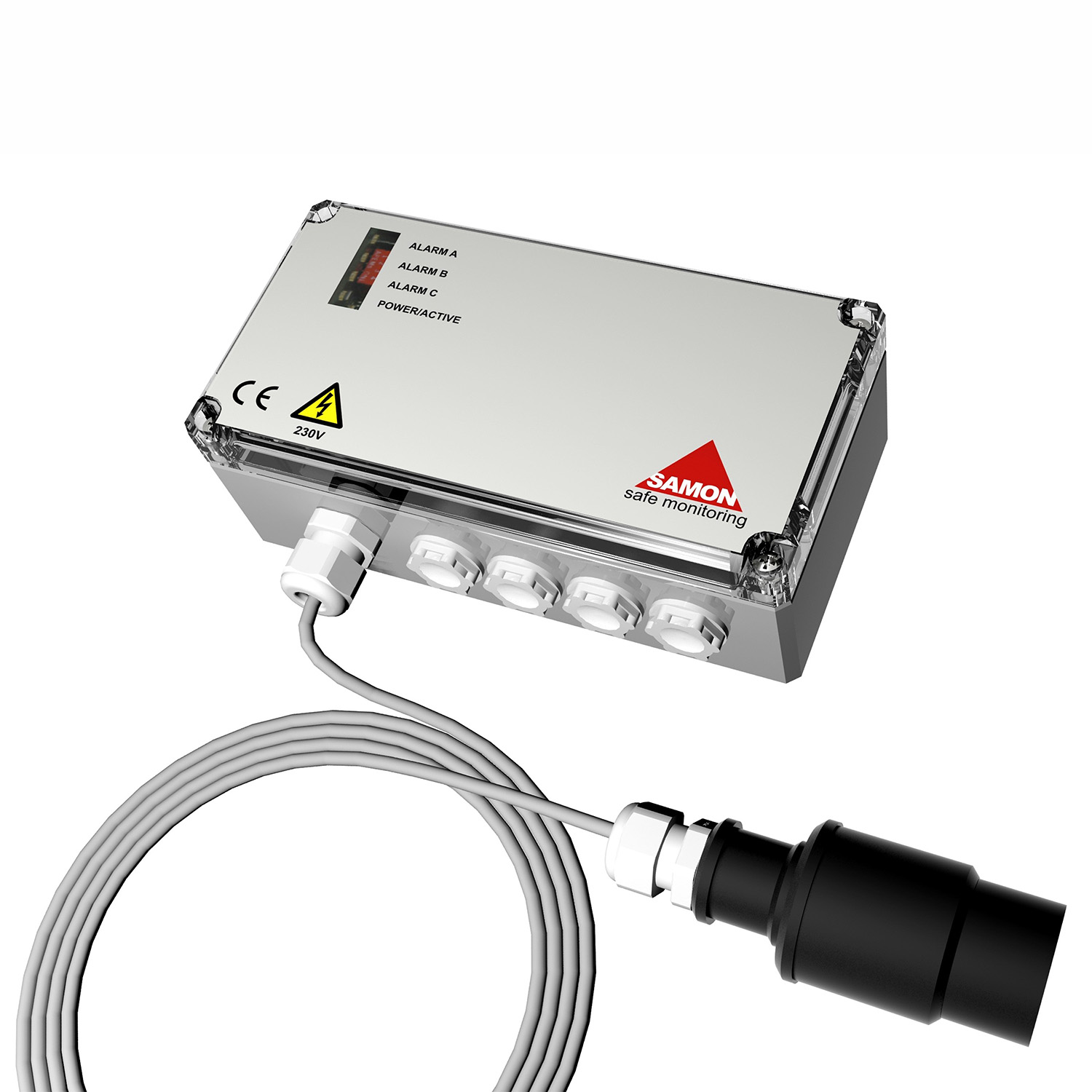 SAMON GSR230-HFC: detection unit with remote sensor, for synthetic refrigerants A1 and A2L (HFC including R32 and HFO) - unit with relay output and semiconductor sensor (SC)