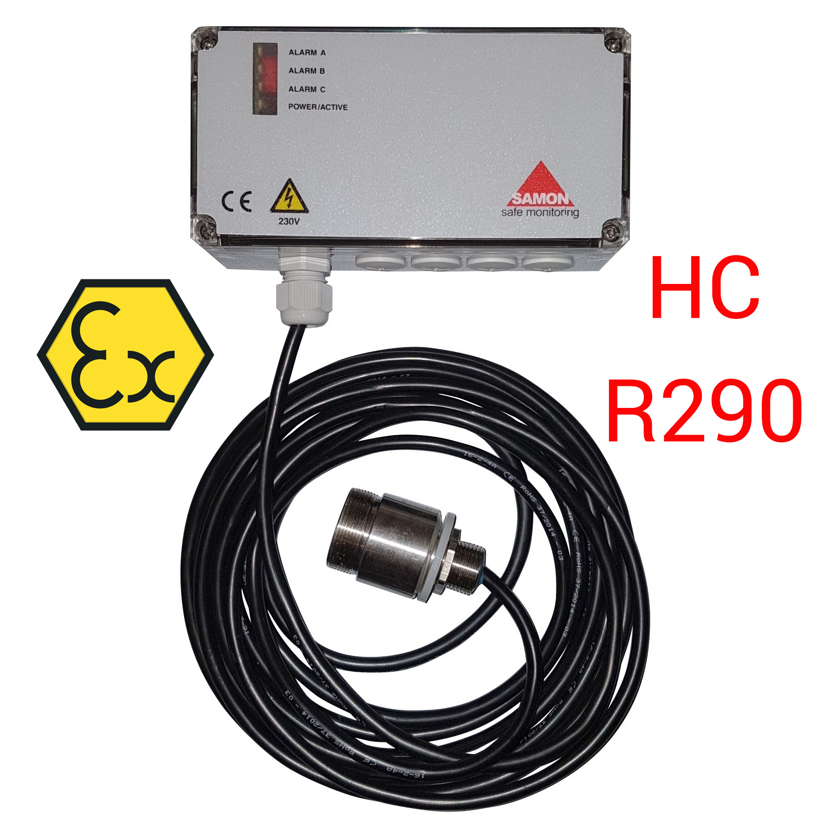 SAMON GXR230-HC: centralina ATEX di rilevazione con sensore remoto, per propano R290 e HC - unità con uscita relé e sensore a semiconduttore (SC)