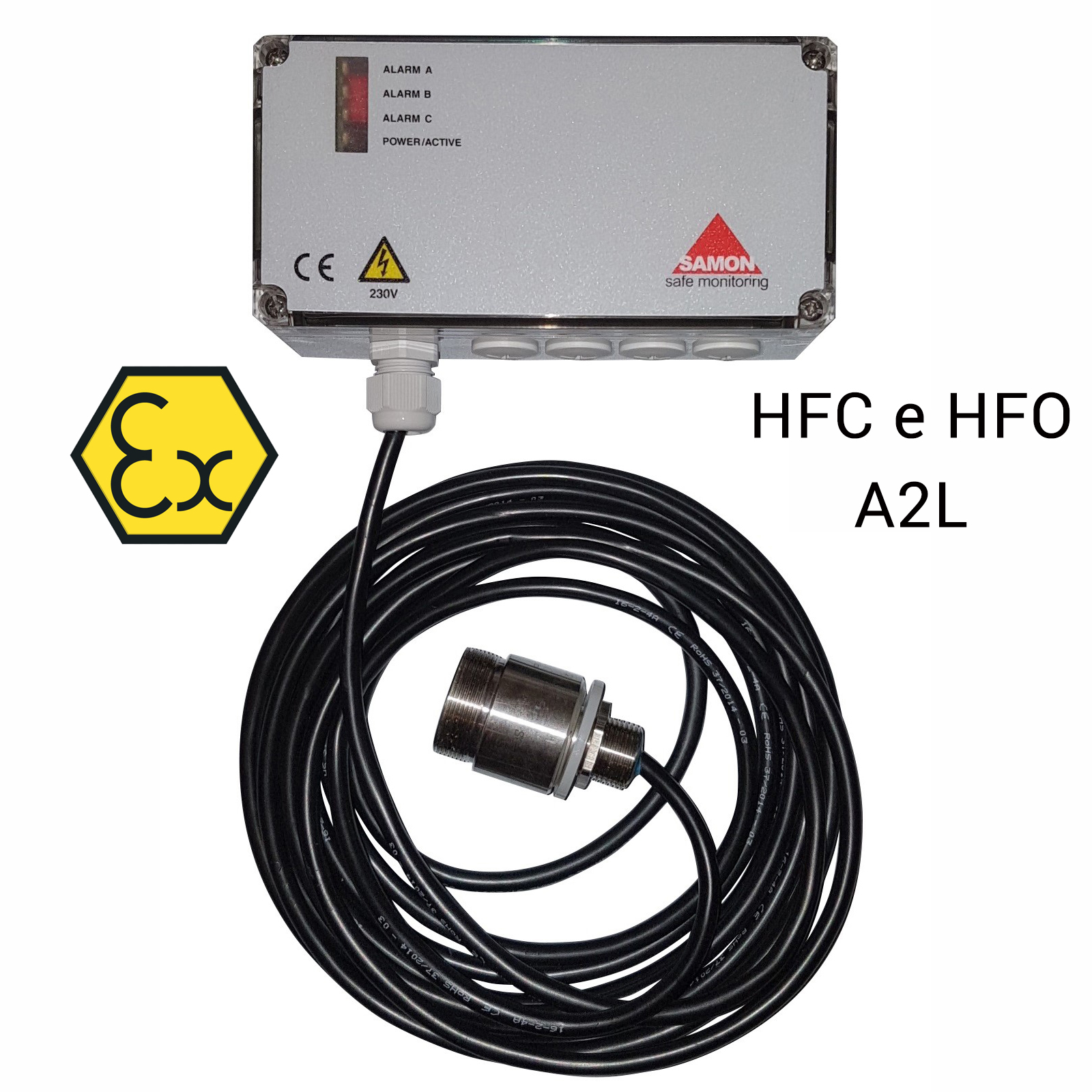 SAMON GXR230-HFC: ATEX detection unit with remote sensor, for synthetic refrigerants A2L (HFO and HFC included R32) - unit with relay output and semiconductor sensor (SC)