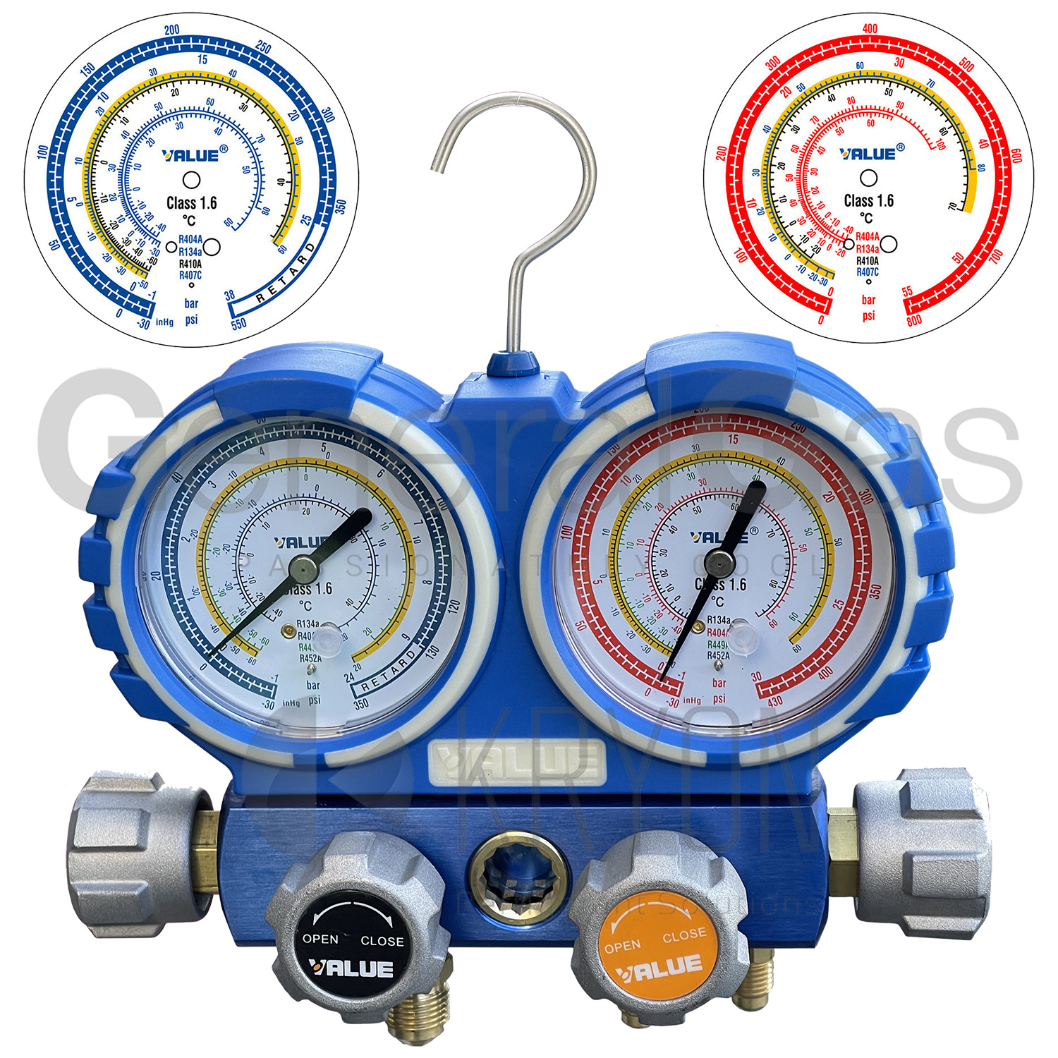 VALUE VMG-4-R410-03 Manifold Gauge (analogic) - 4 ways - gauges dia. 80 mm. - R&AC refrigeration & residential A/C (R134a, R404A, R410A, R407C) in blow case - declaration of conformity with serial number of the instrument supplied
