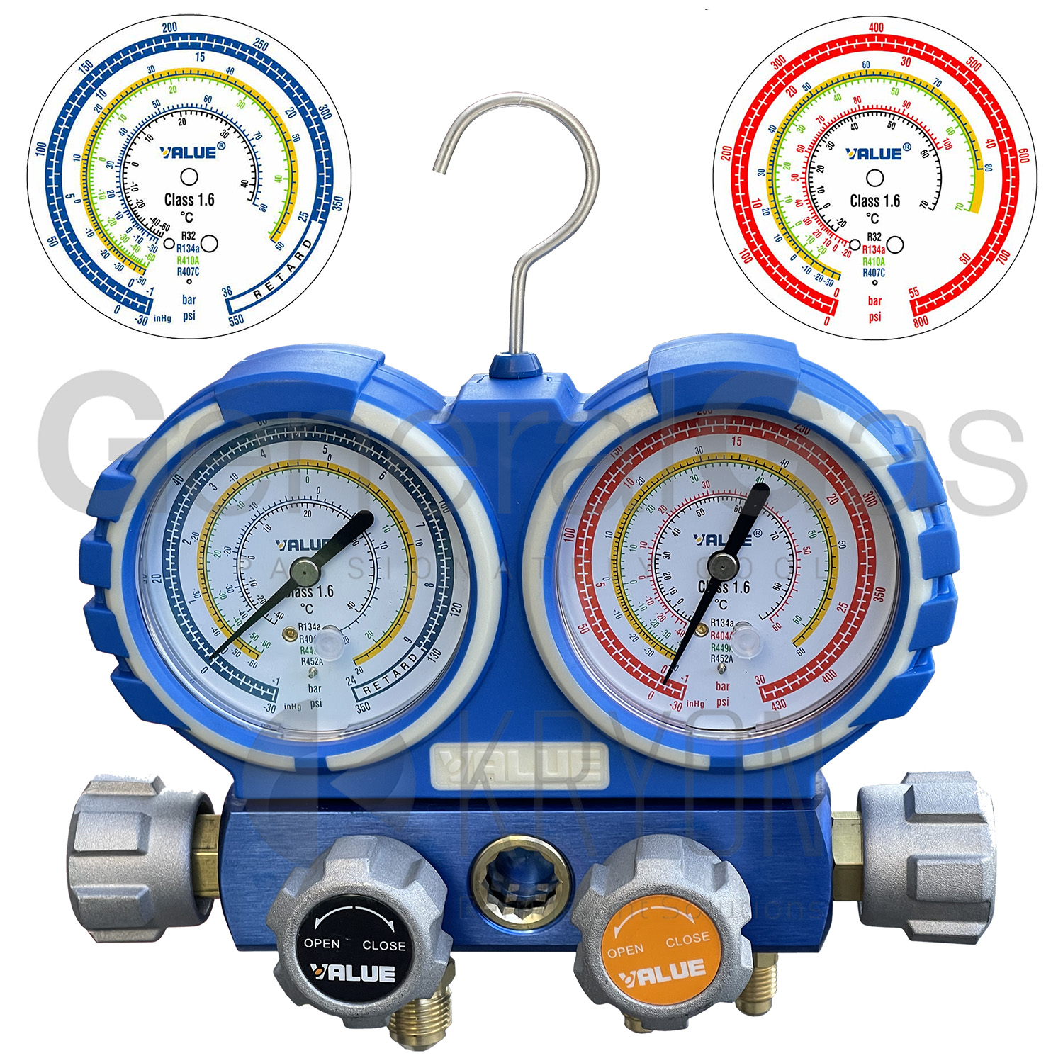 VALUE VMG-4-R32-03 Manifold Gauge (analogic) - 4 ways - gauges dia. 80 mm. - residential A/C (R32, R410A, R407C, R134a) in blow case - declaration of conformity with serial number of the instrument supplied