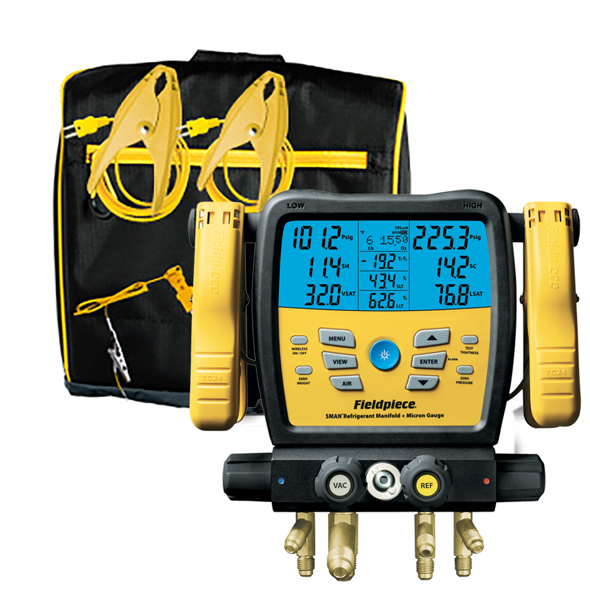 Fieldpiece USA - SM480V—Wireless 4-Port SMAN® Refrigerant Manifold and Micron Gauge - Calibration Report included