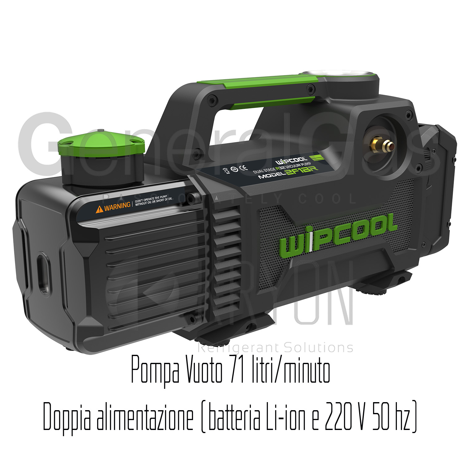 Vacuum pump 2F1BR - two stages, battery operated, flow rate 71 liters/minute, also suitable for R32 and A2L refrigerants (battery not included) - dual power supply:battery + 220V 50Hz
